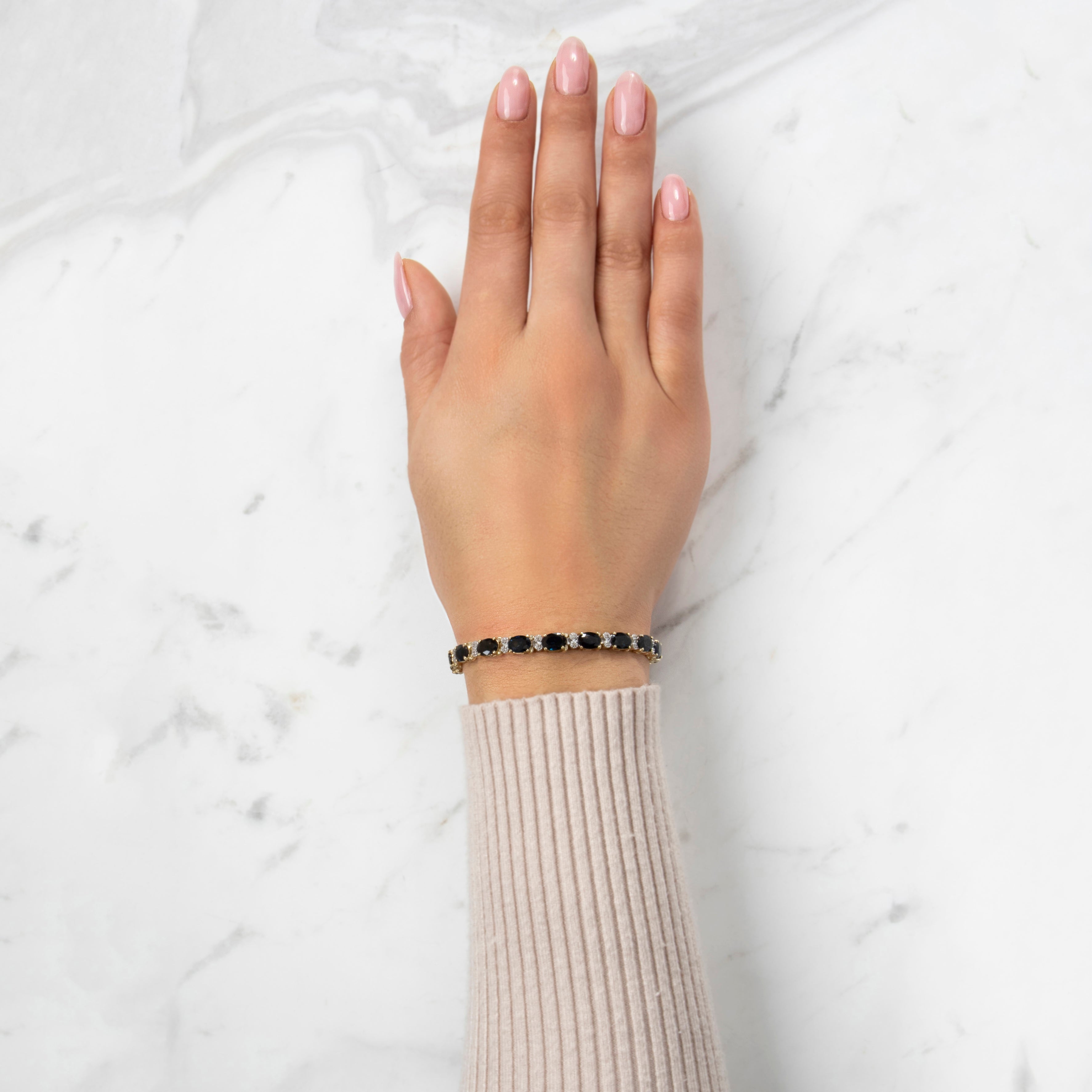 Vintage 14k Yellow Gold 14.5cttw Blue Sapphire Diamond Elegant Bracelet - On model view