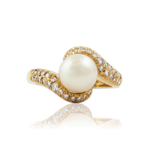 Vintage Kurt Wayne Heavy 18k Yellow Gold Pearl .388cttw Diamond Ring 6.50
