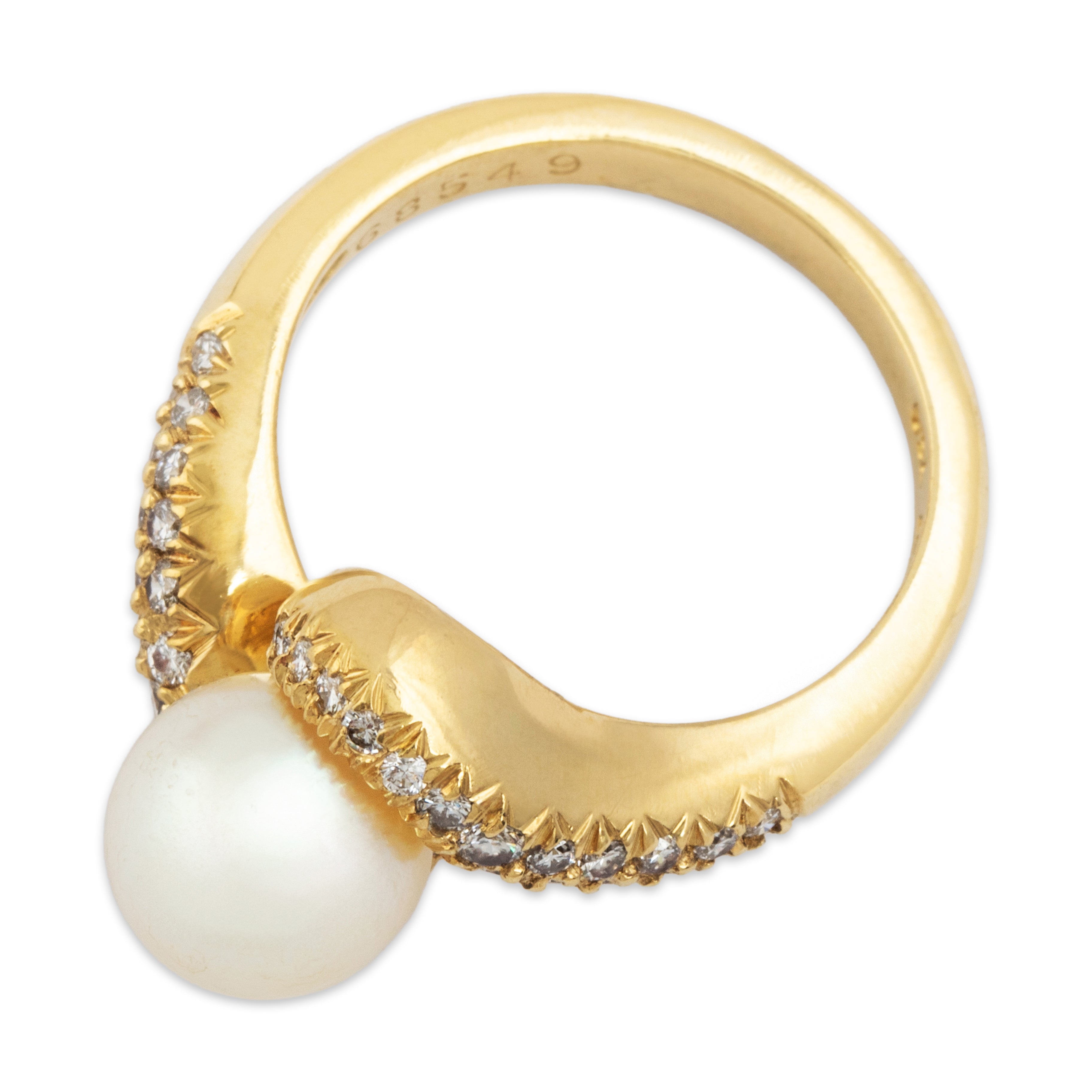 Vintage Kurt Wayne Heavy 18k Yellow Gold Pearl .388cttw Diamond Aphrodite Ring - Overall view