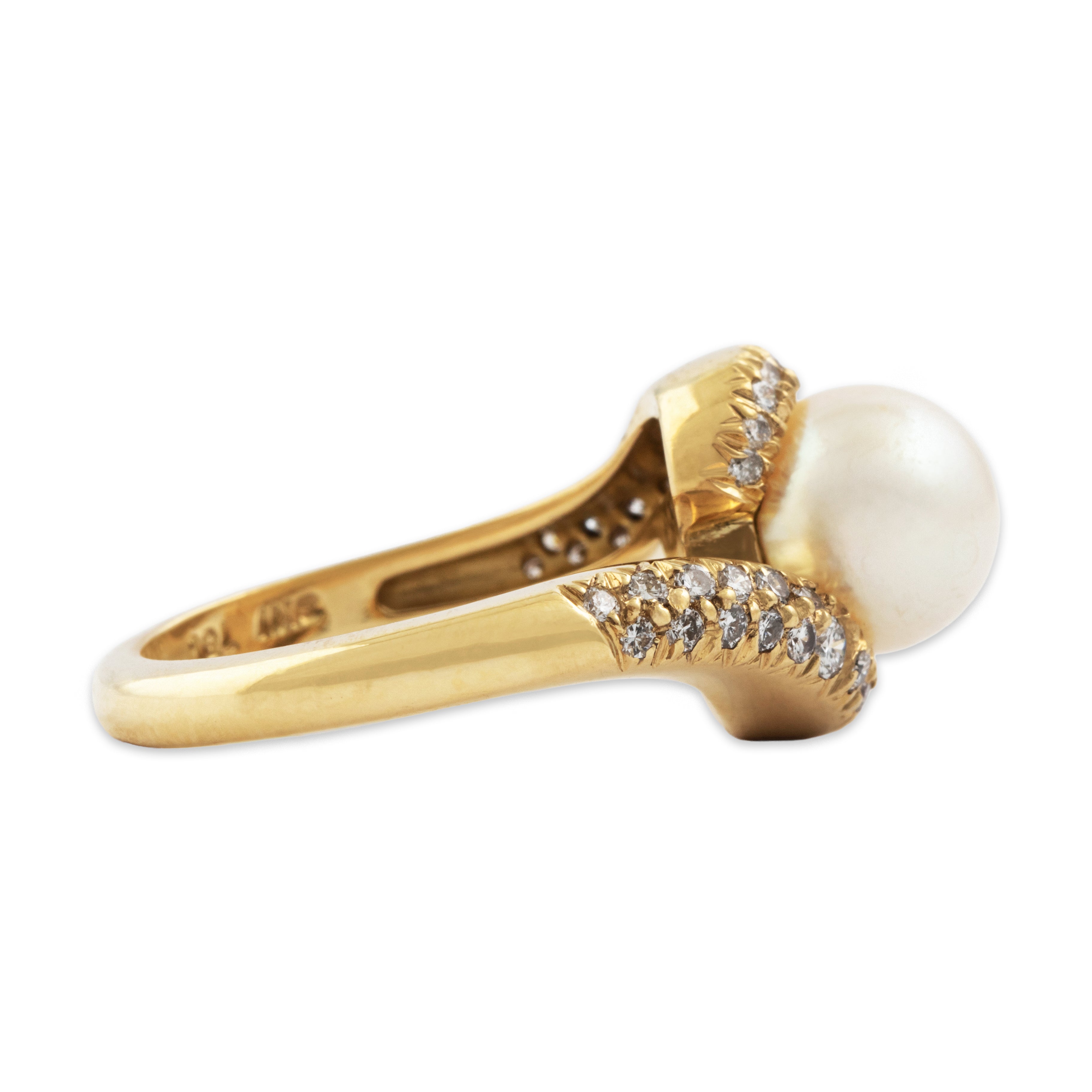 Vintage Kurt Wayne Heavy 18k Yellow Gold Pearl .388cttw Diamond Aphrodite Ring - Side view