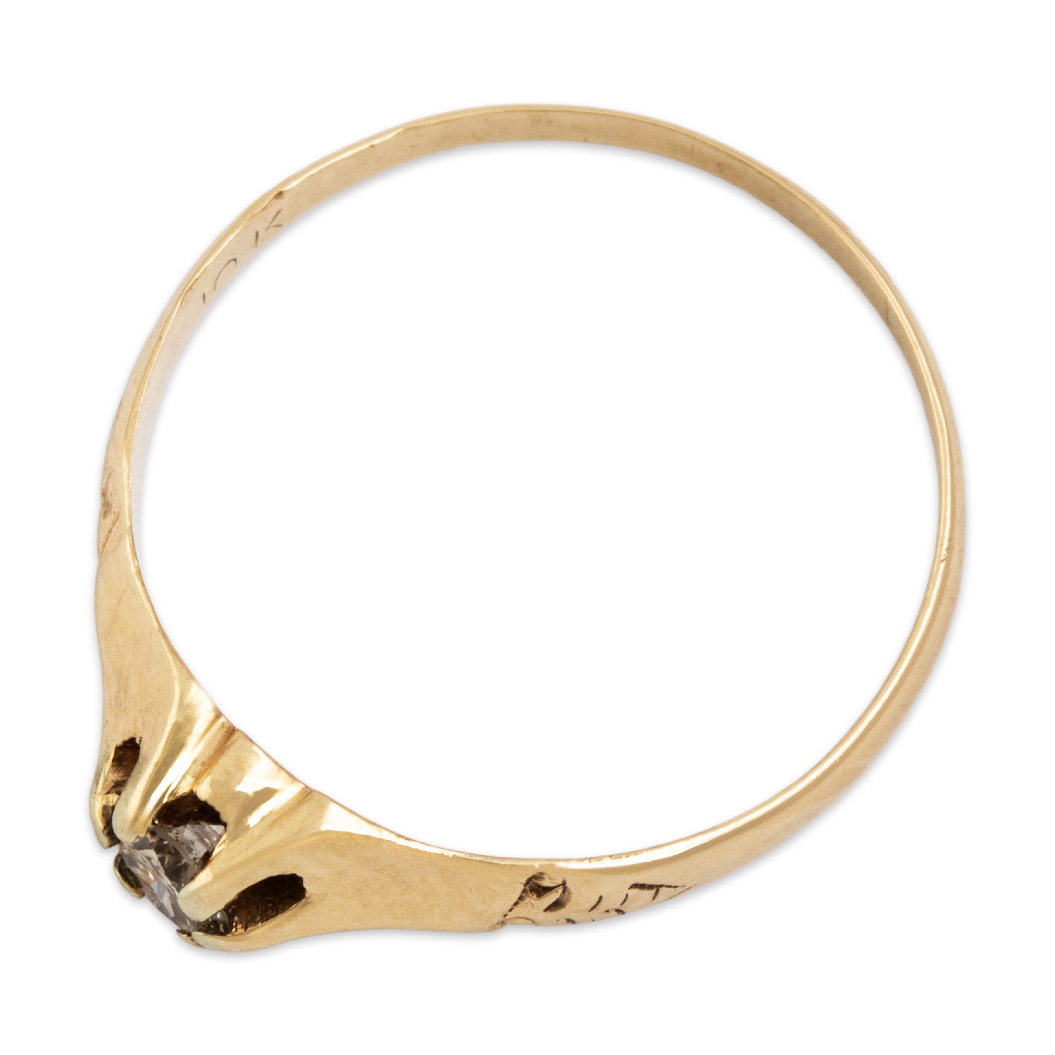 Vintage 10k Yellow Gold Diamond Dainty Belcher-Set Solitaire Ring - Overall view