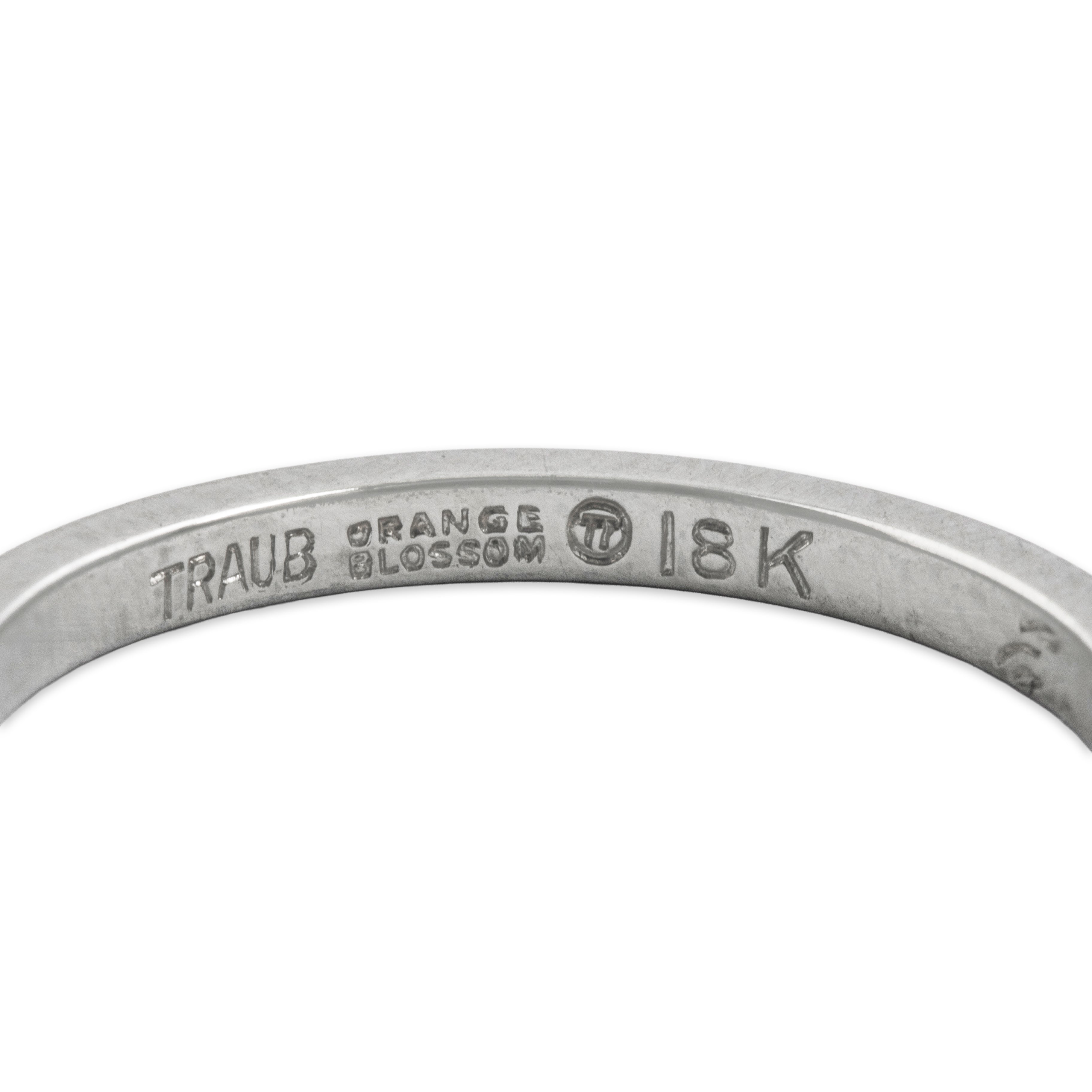 Antique Art Deco Traub 18k White Gold Orange Blossom Band Ring - Hallmark view
