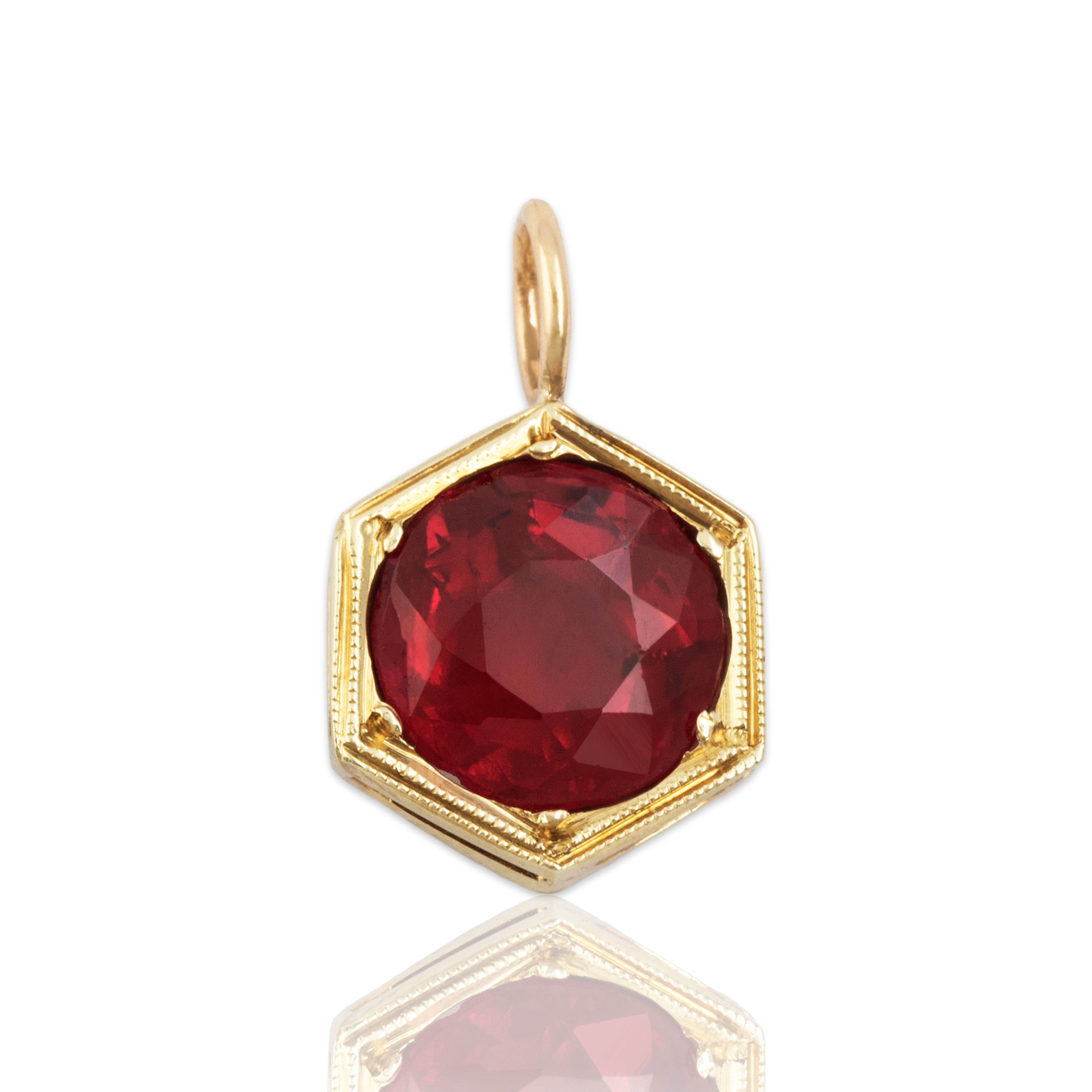 Antique 14k Yellow Gold Scarlet Glass Milgrain Hexagon Pendant