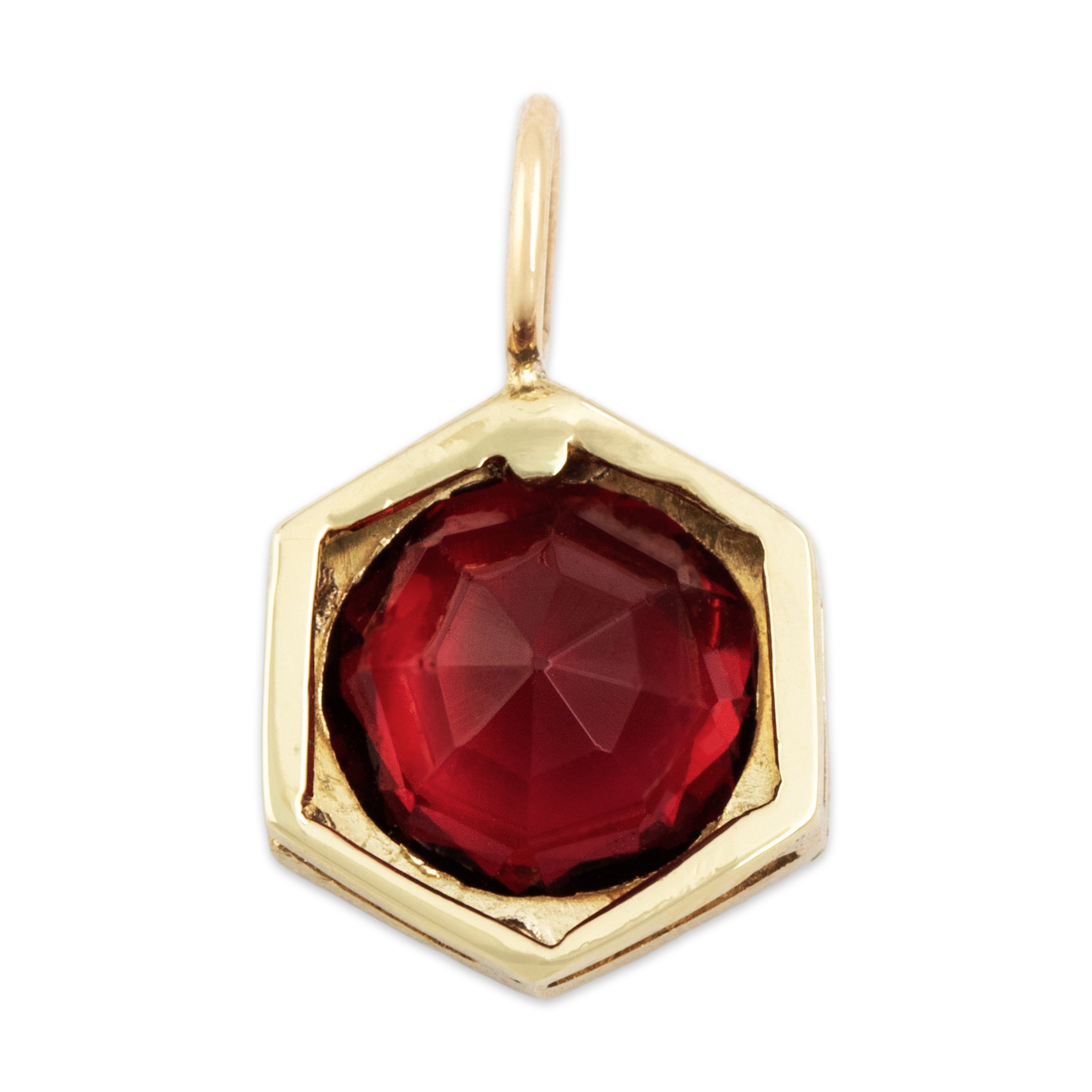 Antique 14k Yellow Gold Scarlet Glass Milgrain Hexagon Pendant - Back view