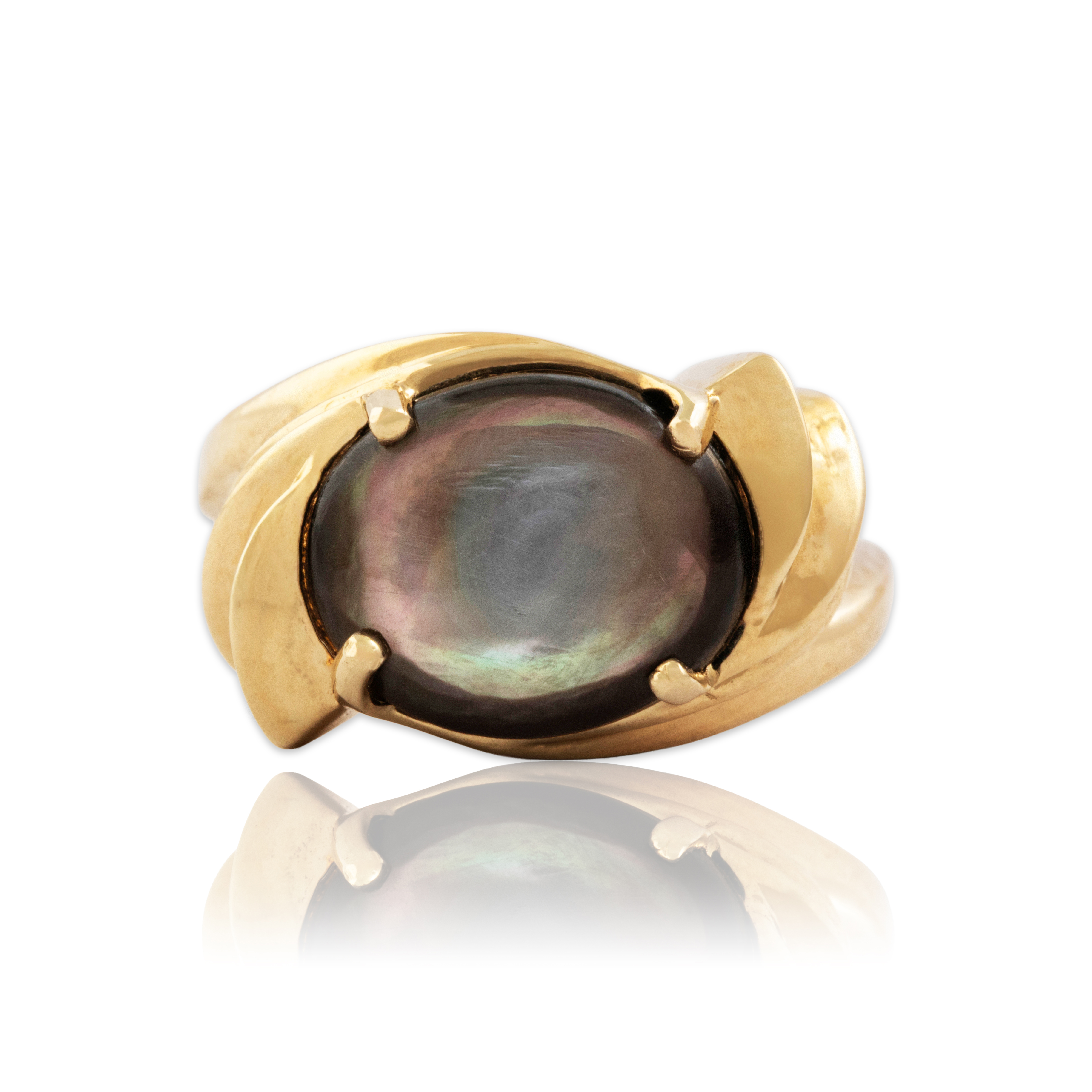 Vintage 14k Yellow Gold Abalone Fanning East-West Ring 6.75