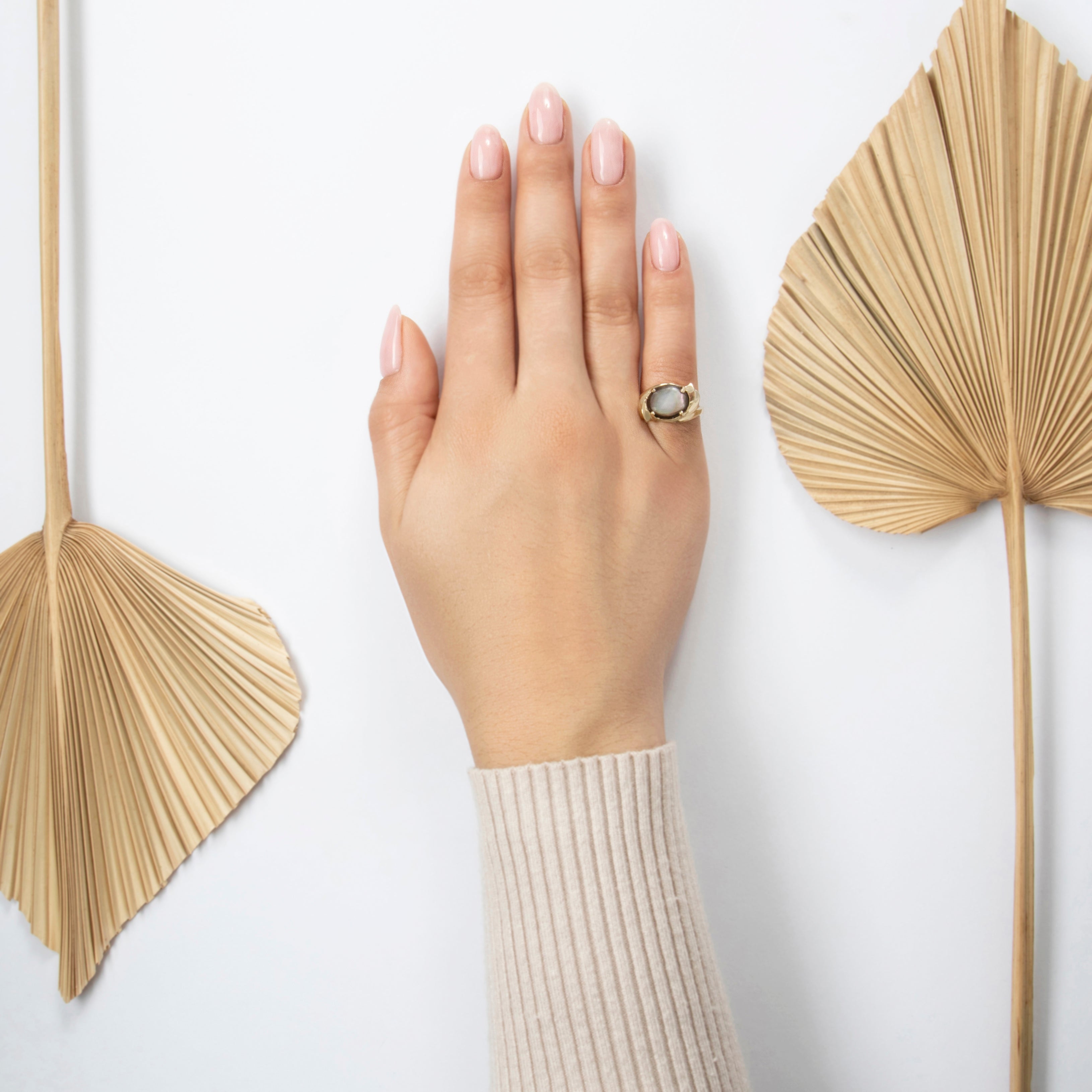 Vintage 14k Yellow Gold Abalone Fanning East-West Ring - On model view