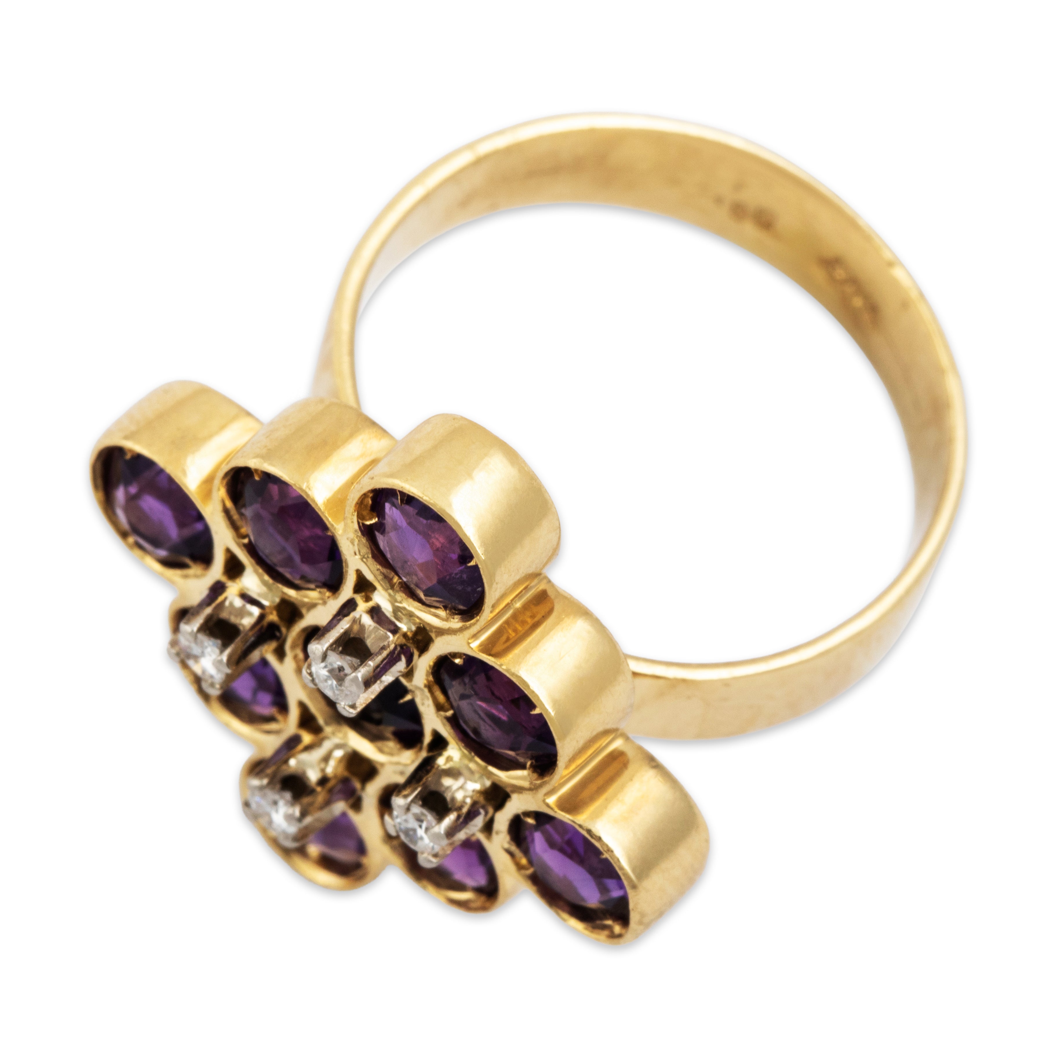 Vintage Italian 18k Yellow Gold 1.9cttw Amethyst Diamond Statement Ring - Overall view