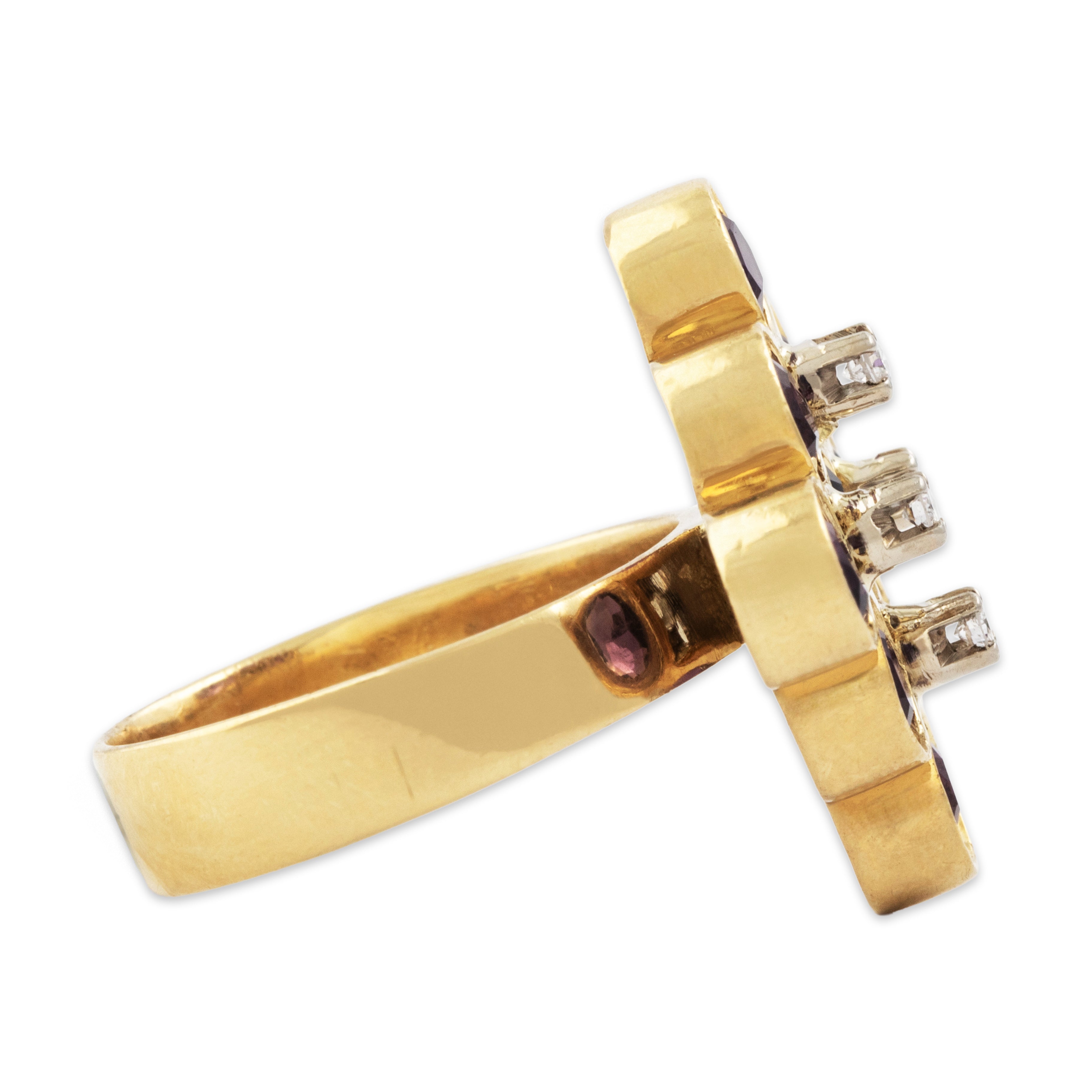 Vintage Italian 18k Yellow Gold 1.9cttw Amethyst Diamond Statement Ring - Side view