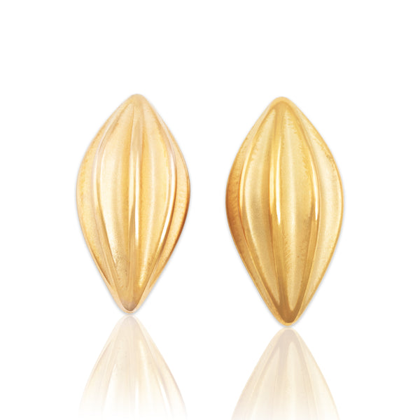 Vintage Large 14k Yellow Gold Bold Ribbed Pod Stud Earrings