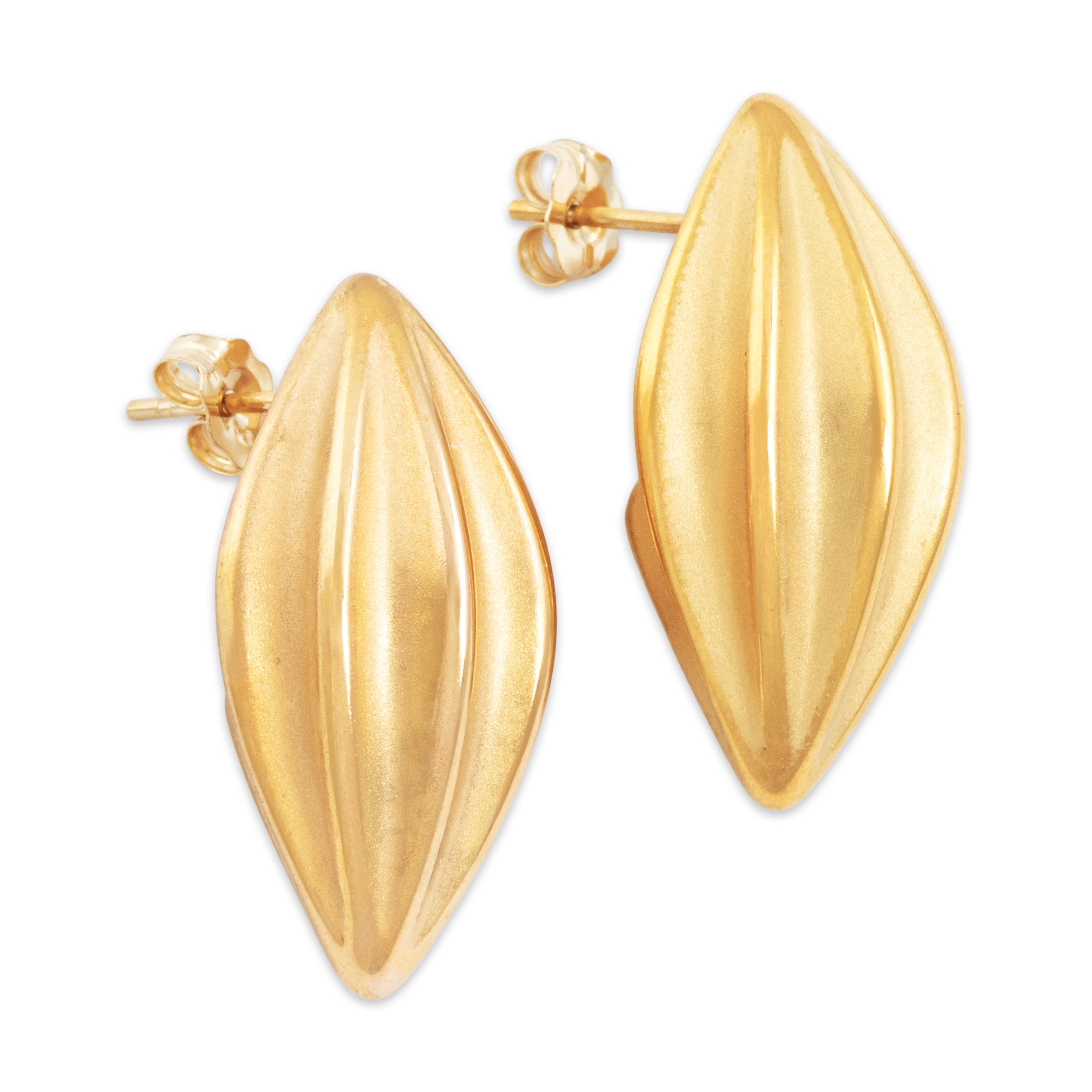 Vintage Large 14k Yellow Gold Bold Ribbed Navette Stud Earrings - Overall view