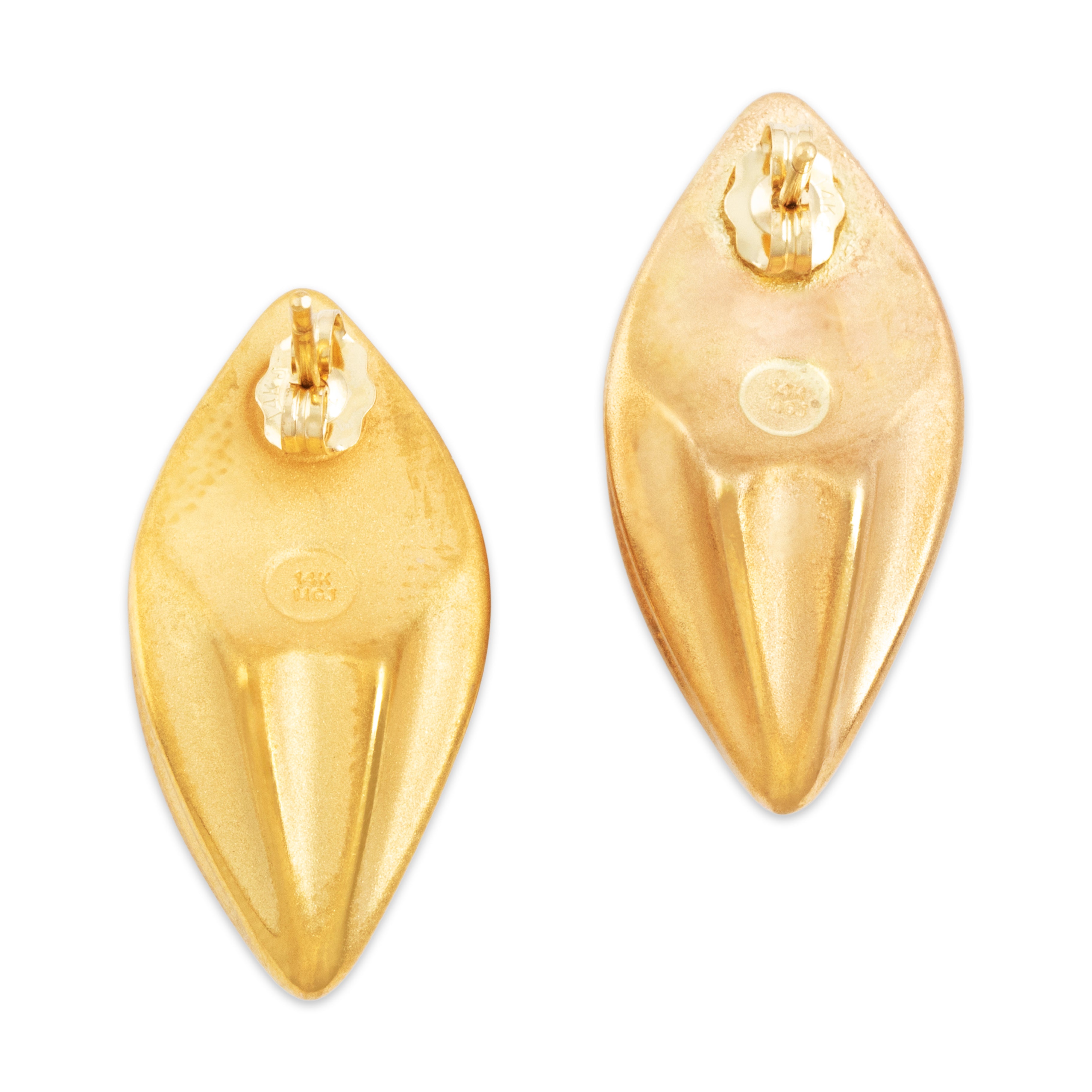 Vintage Large 14k Yellow Gold Bold Ribbed Navette Stud Earrings - Back view