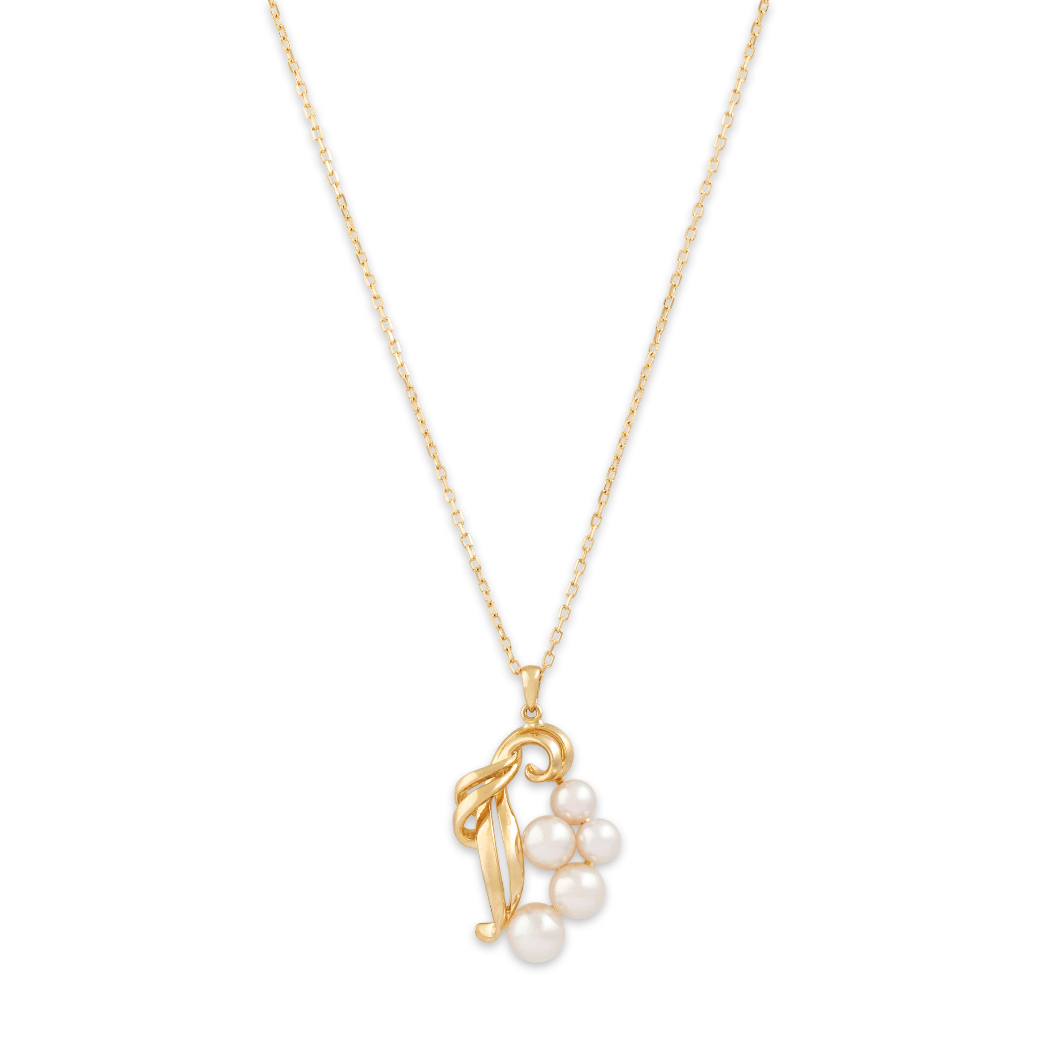 Vintage Mikimoto 18k Yellow Gold Pearl Lustrous Cluster Swirl Necklace - Close-up view