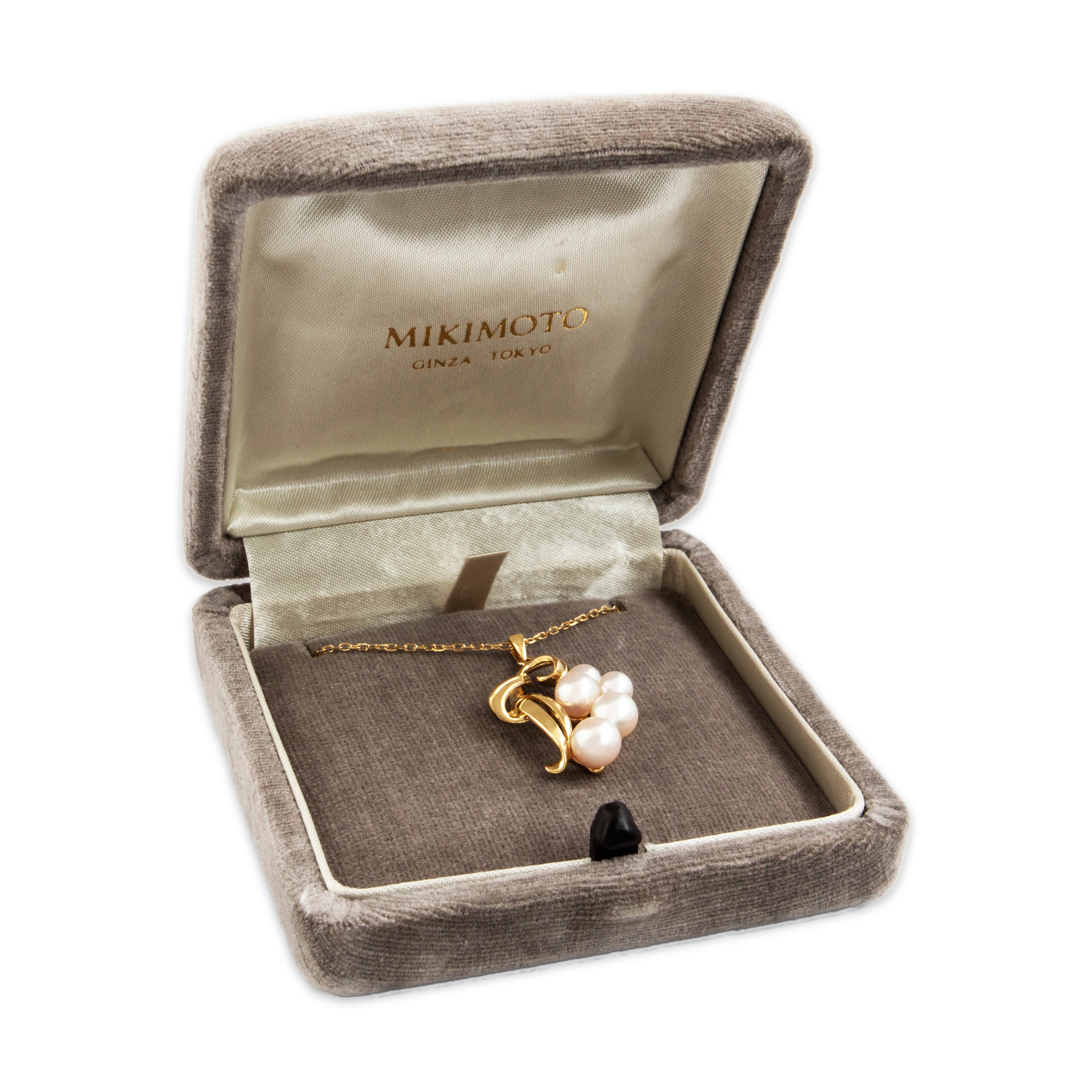 Vintage Mikimoto 18k Yellow Gold Pearl Lustrous Cluster Swirl Necklace - detail view #1