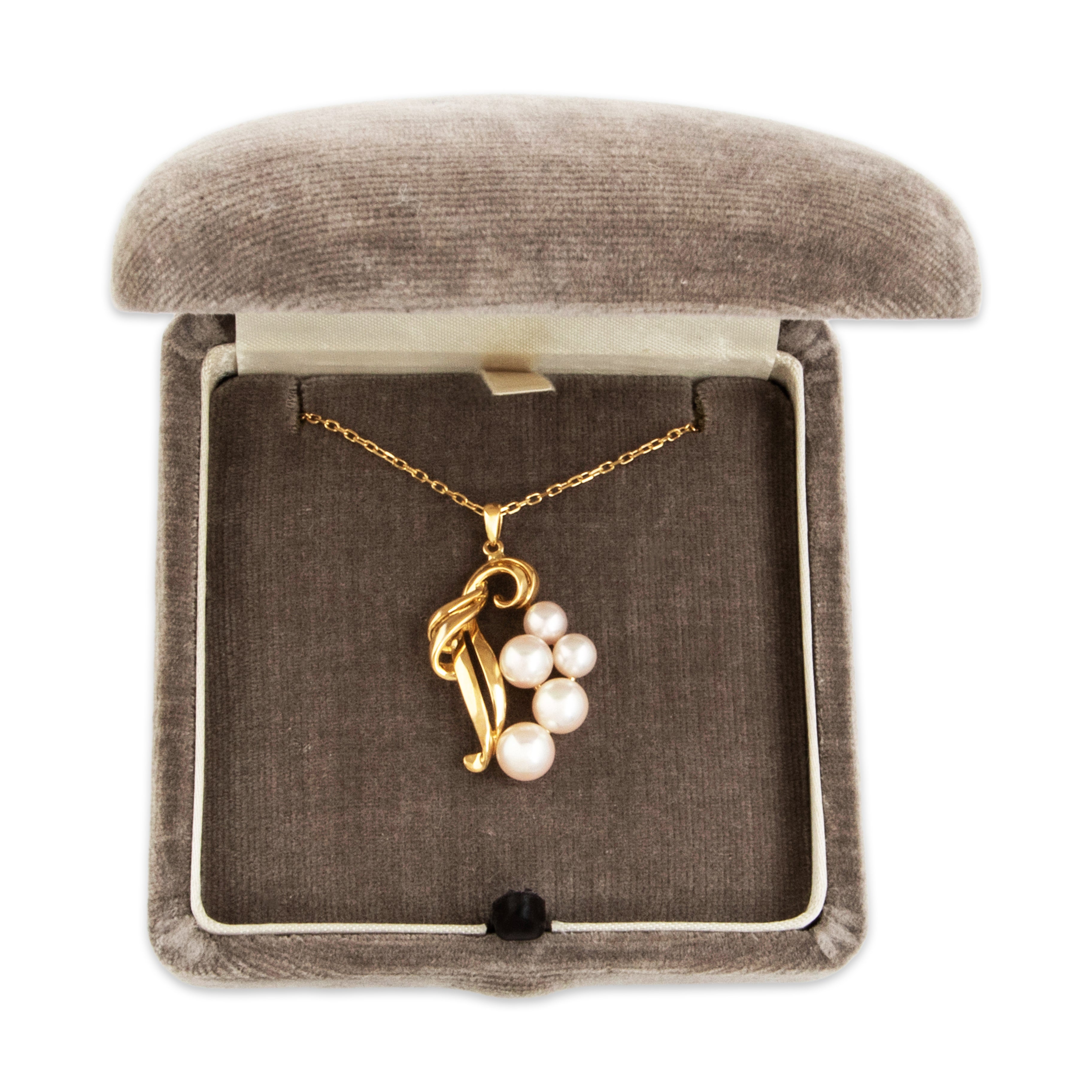 Vintage Mikimoto 18k Yellow Gold Pearl Lustrous Cluster Swirl Necklace - detail view #3