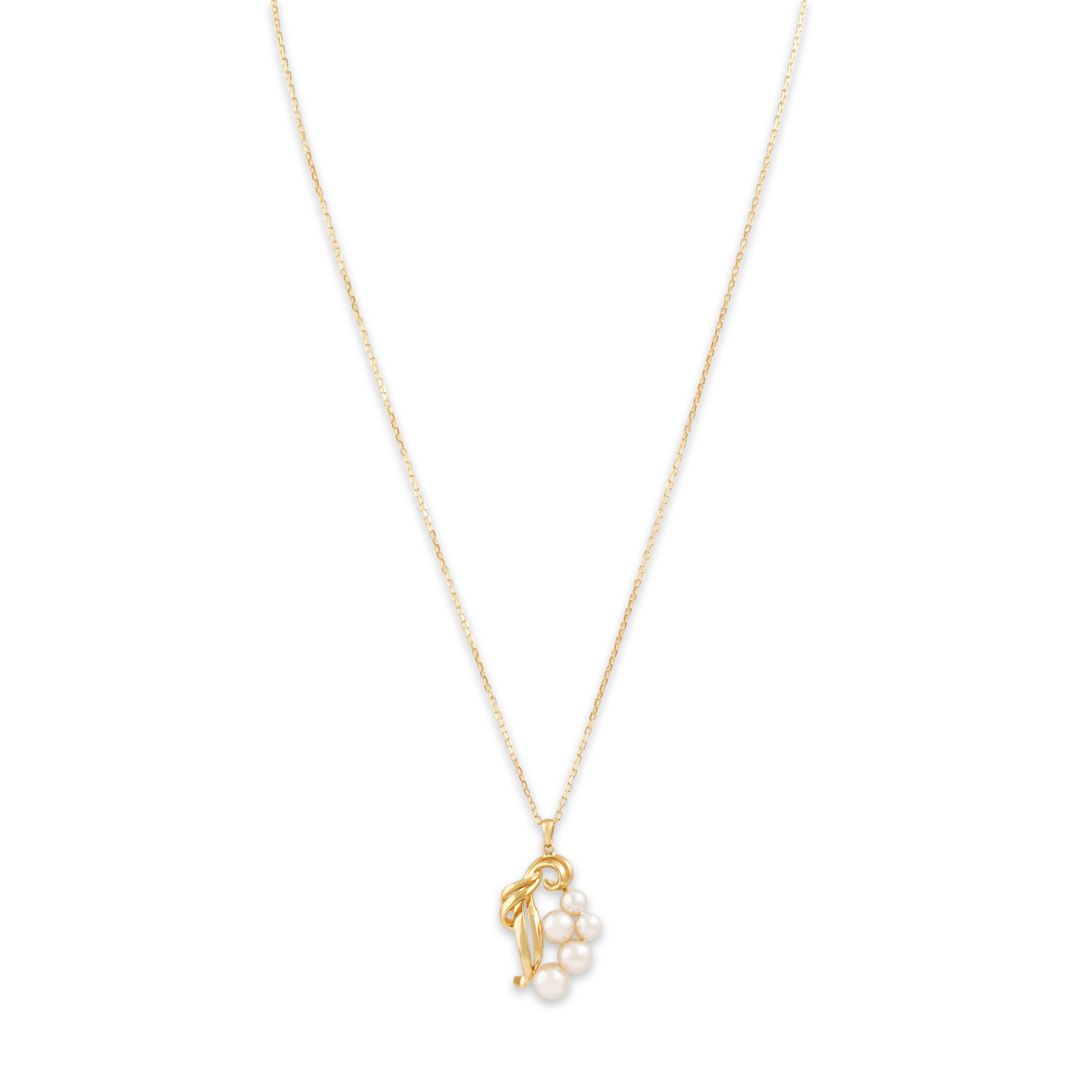 Vintage Mikimoto 18k Yellow Gold Pearl Lustrous Cluster Swirl Necklace - detail view #5