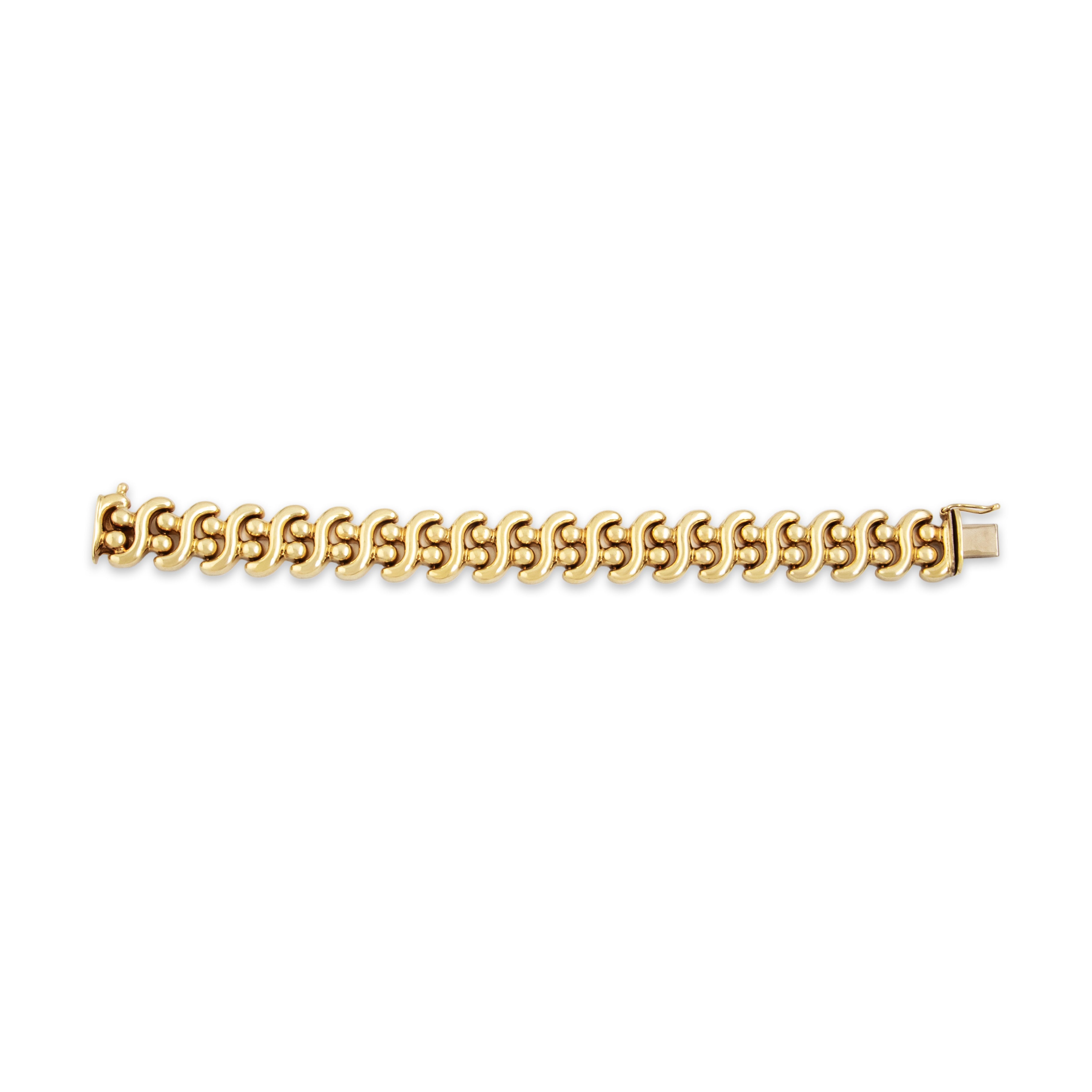 Vintage Italian 14k Yellow Gold Geometric Wave Link Bracelet - Close-up view