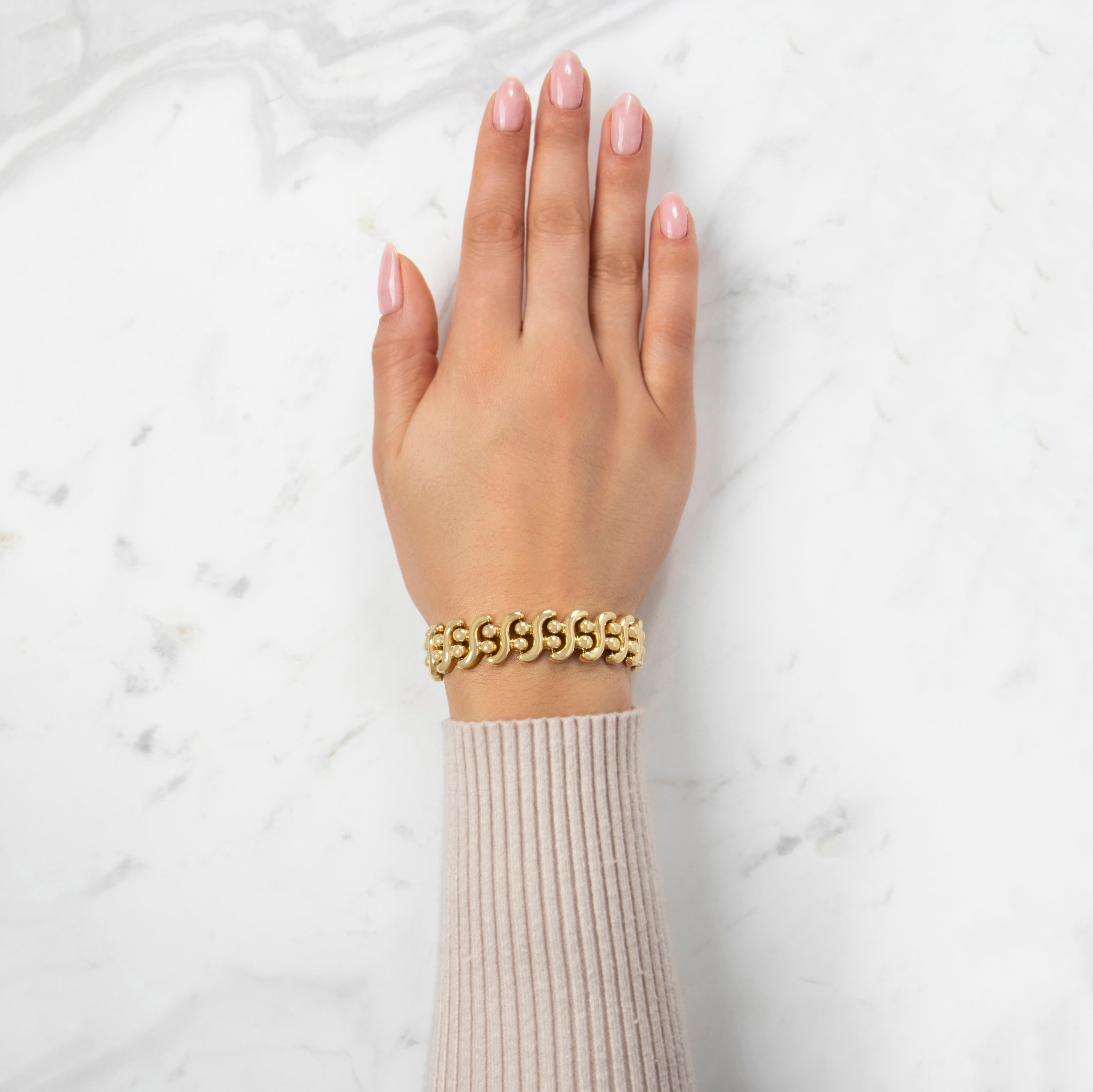 Vintage Italian 14k Yellow Gold Geometric Wave Link Bracelet 6.5