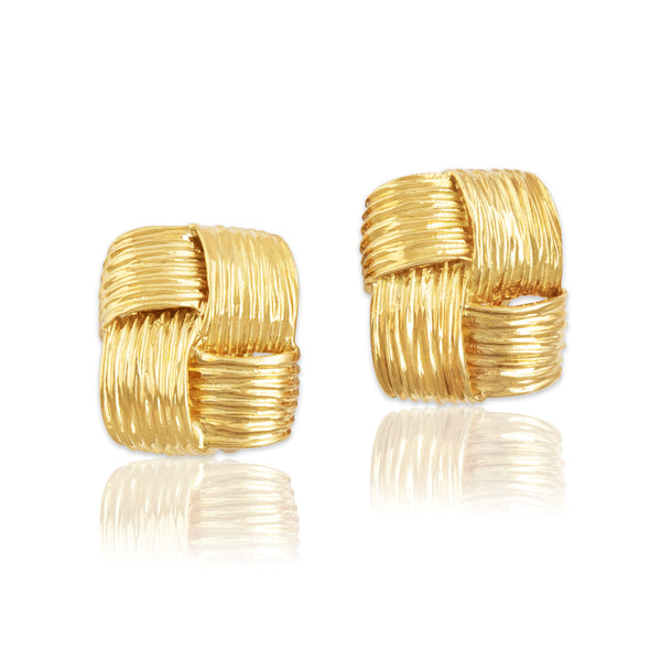Vintage Italian 18k Yellow Gold Wonderful Chunky Woven Square Earrings