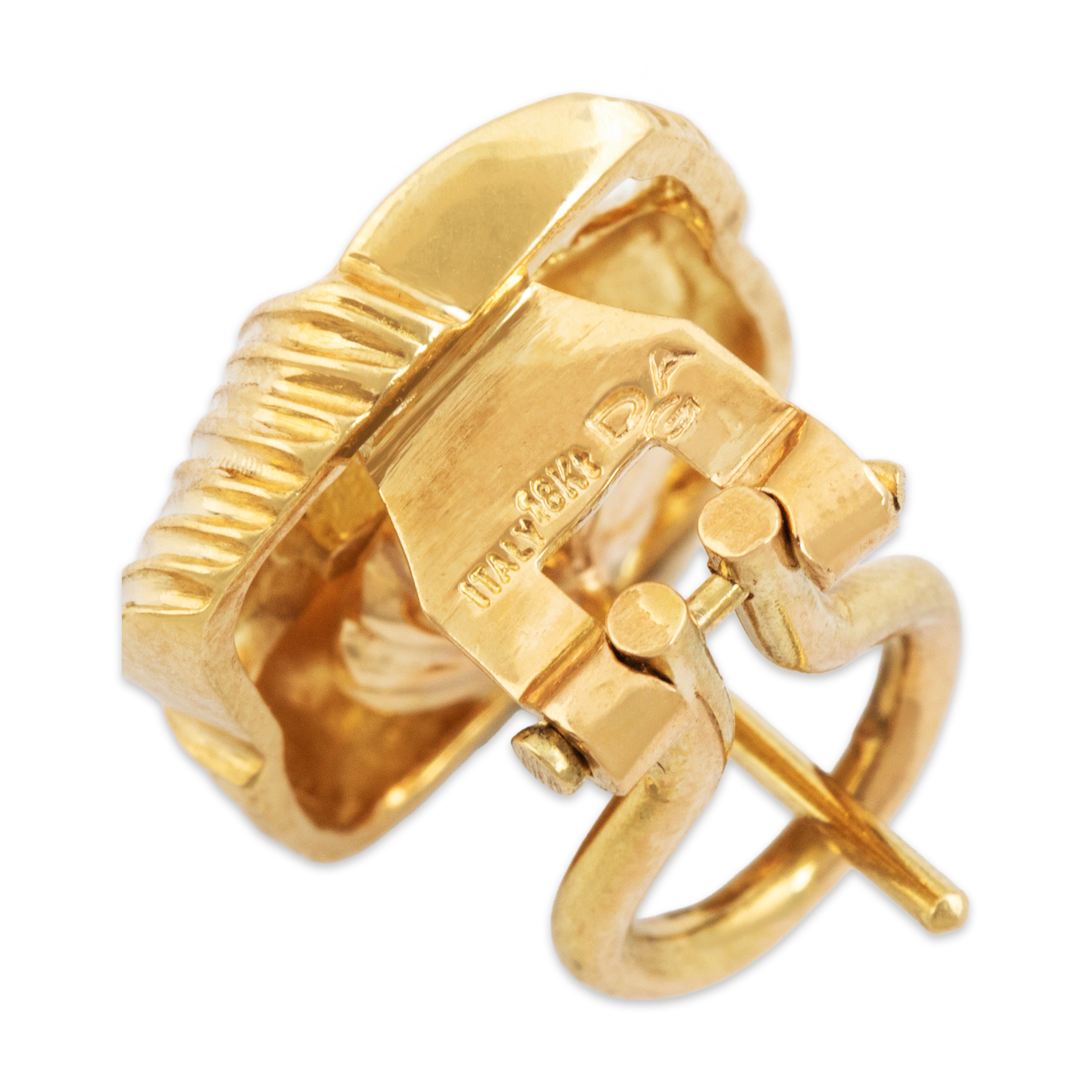 Vintage Italian 18k Yellow Gold Wonderful Chunky Woven Square Earrings - Hallmark view