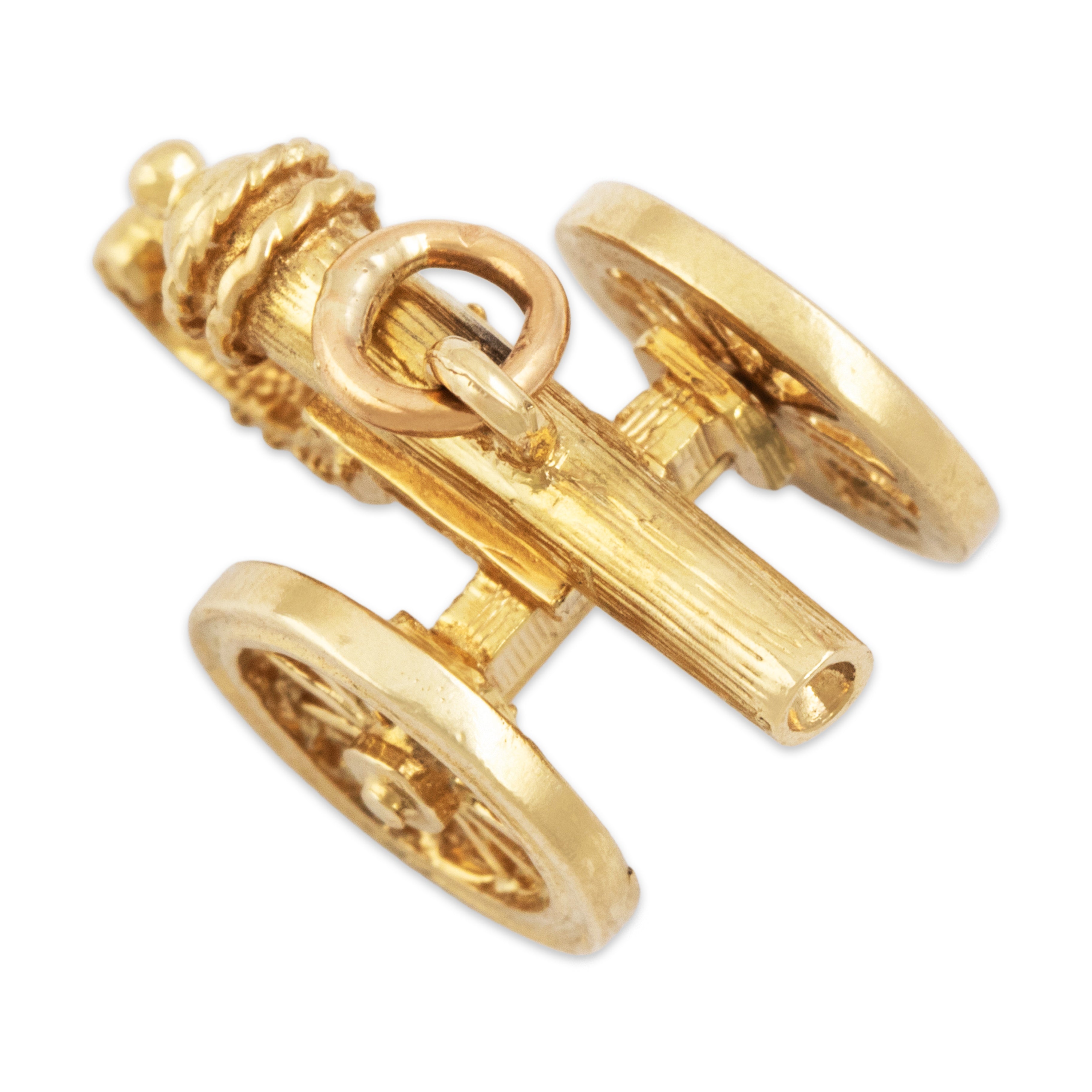 Vintage Heavy 14k Yellow Gold Wonderful Detailed Rolling Cannon Charm / Pendant - detail view #1