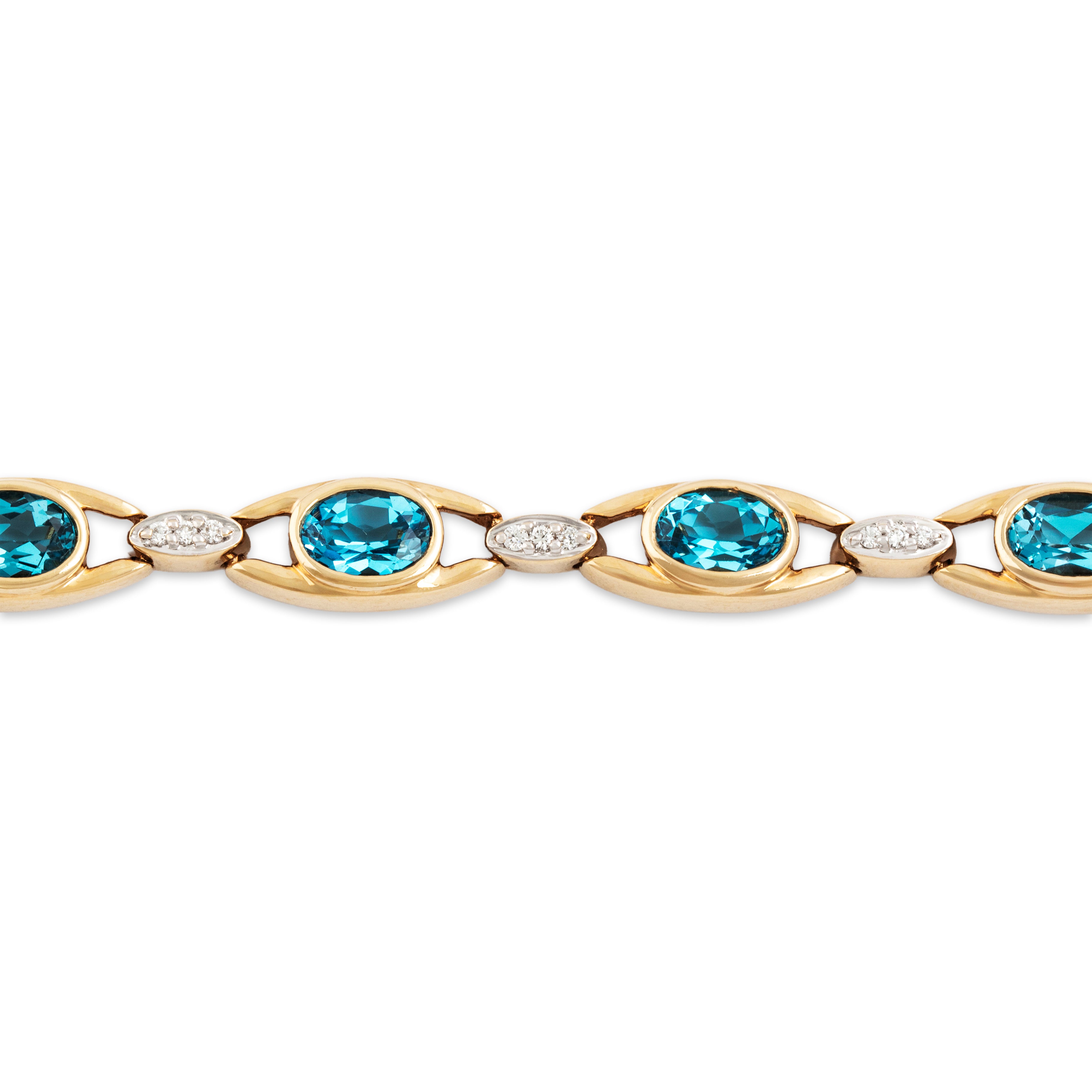 Vintage 14k Yellow Gold 9cttw Blue Topaz Diamond Gleaming Bezel Bracelet - detail view #1