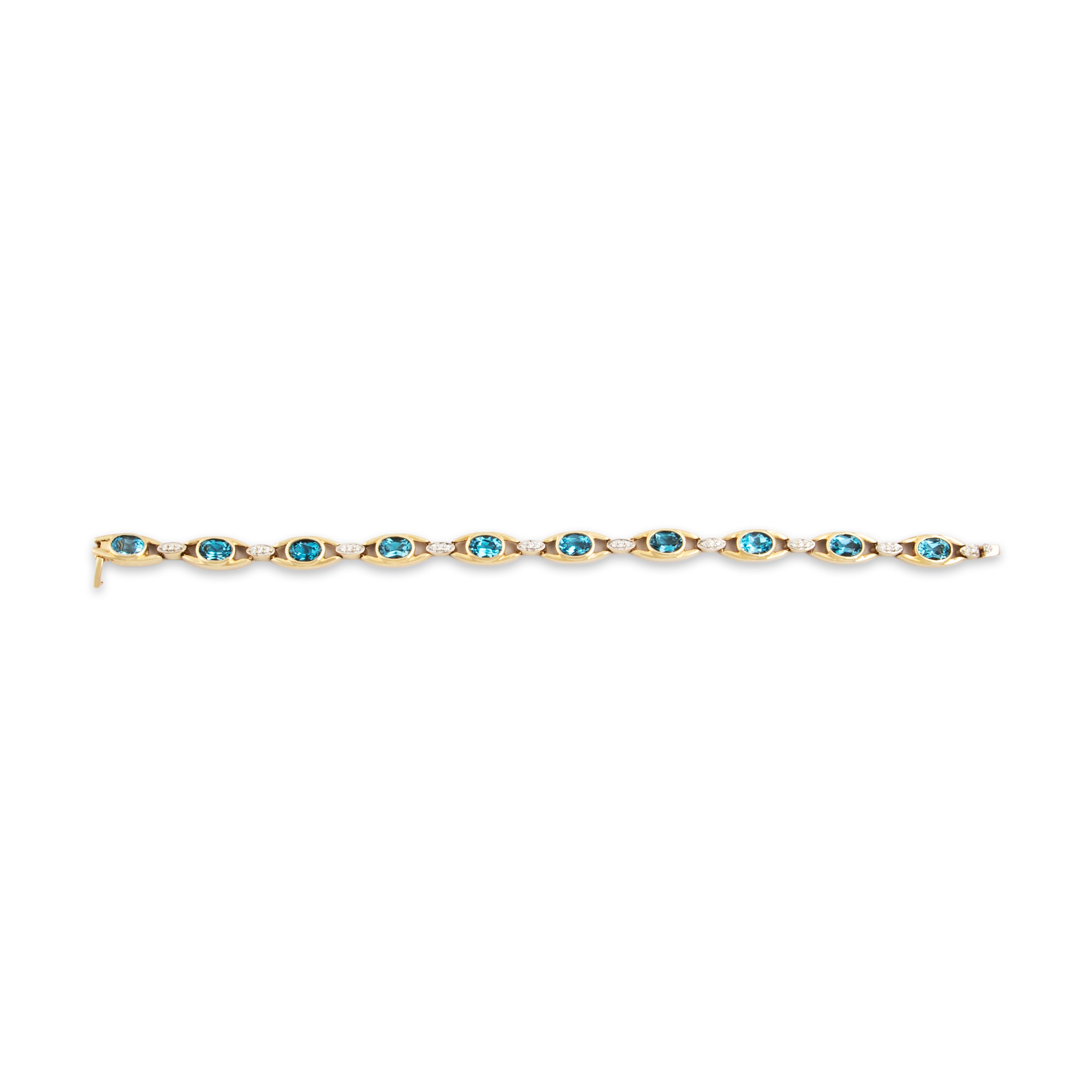 Vintage 14k Yellow Gold 9cttw Blue Topaz Diamond Gleaming Bezel Bracelet - Close-up view