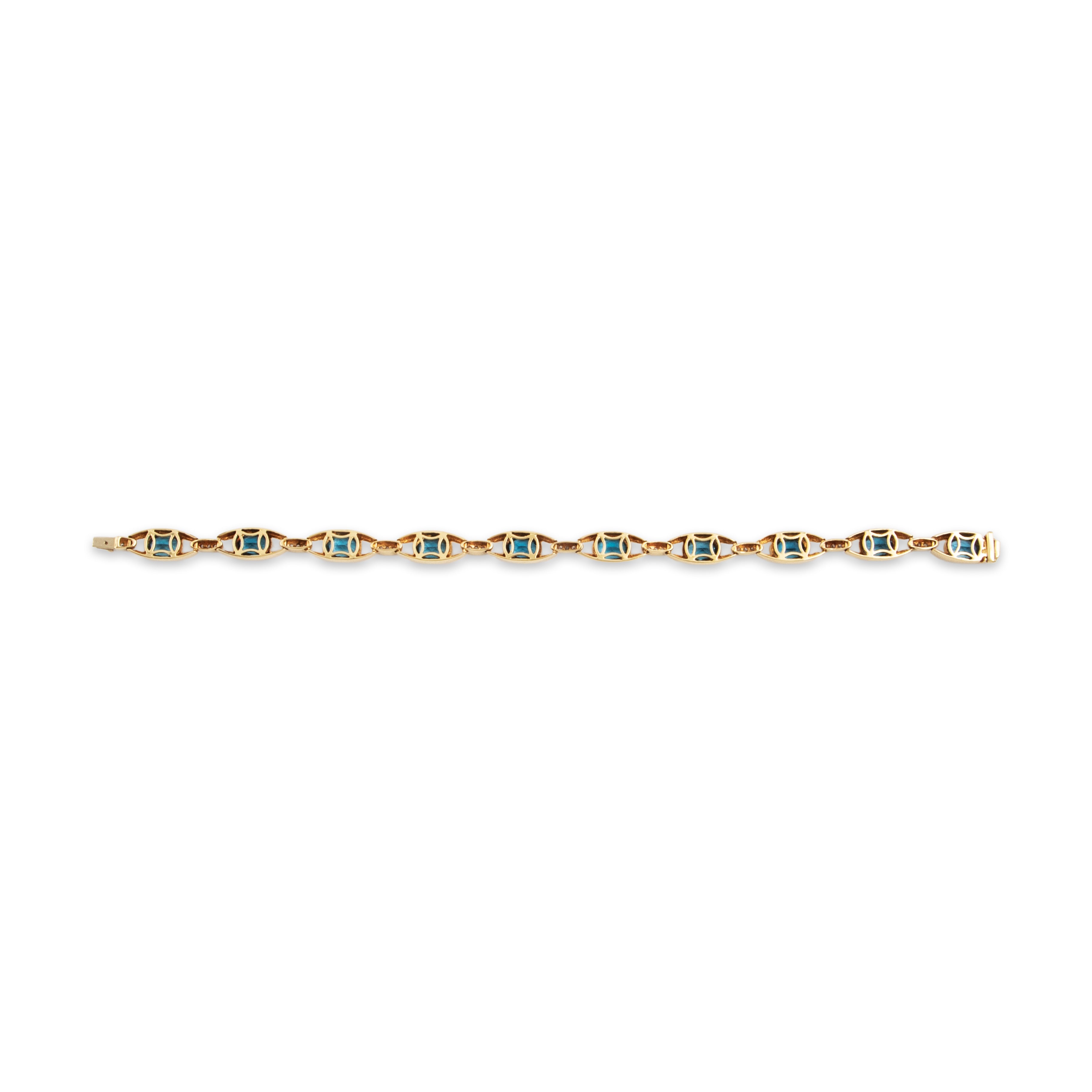 Vintage 14k Yellow Gold 9cttw Blue Topaz Diamond Gleaming Bezel Bracelet - Back view