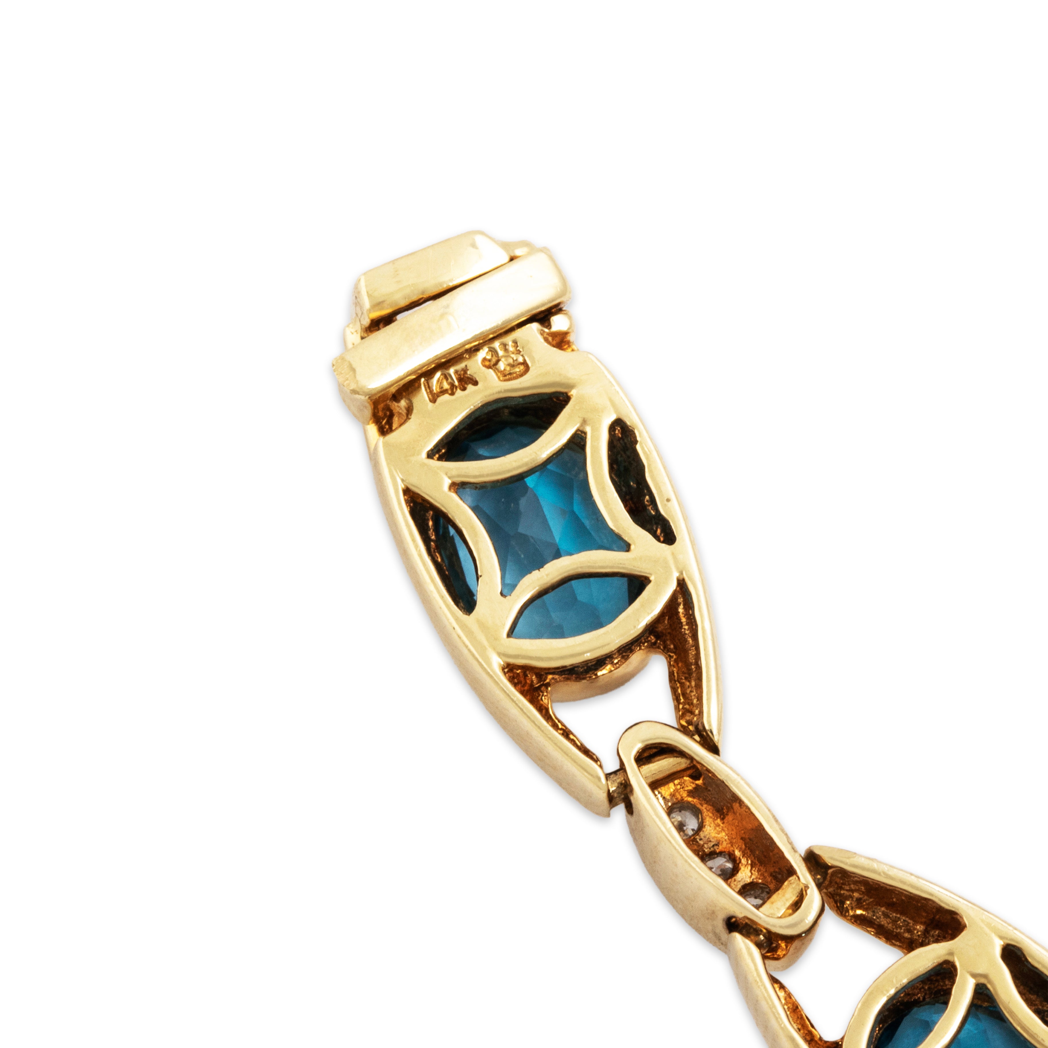 Vintage 14k Yellow Gold 9cttw Blue Topaz Diamond Gleaming Bezel Bracelet - Hallmark view