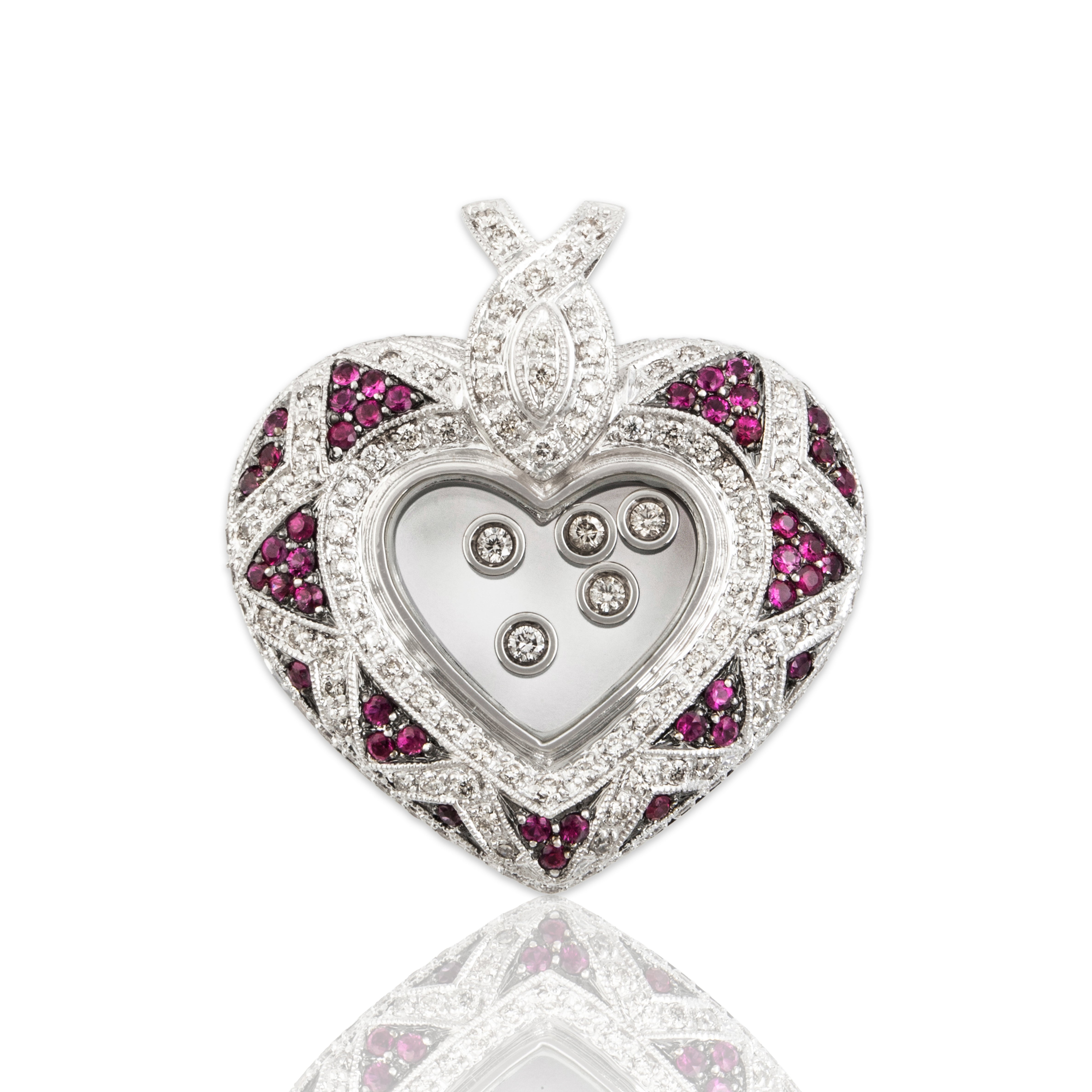 Vintage Large 14k White Gold 1.225cttw Diamond Ruby Floating Pendant