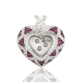 Vintage Large 14k White Gold 1.225cttw Diamond Ruby Floating Pendant