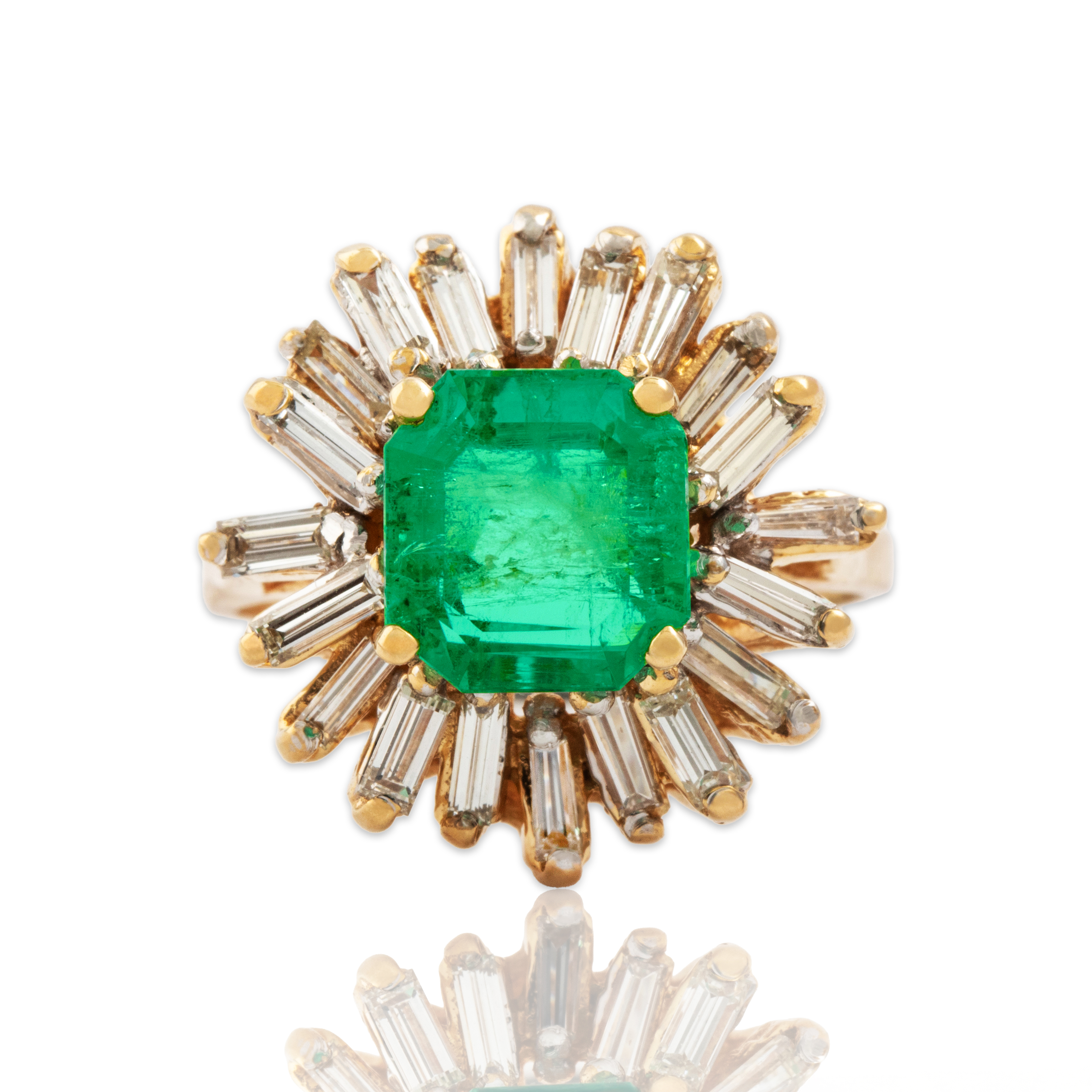 Vintage 18k Yellow Gold 2.4ct Emerald .83cttw Diamond Chic Ballerina Ring 5.75