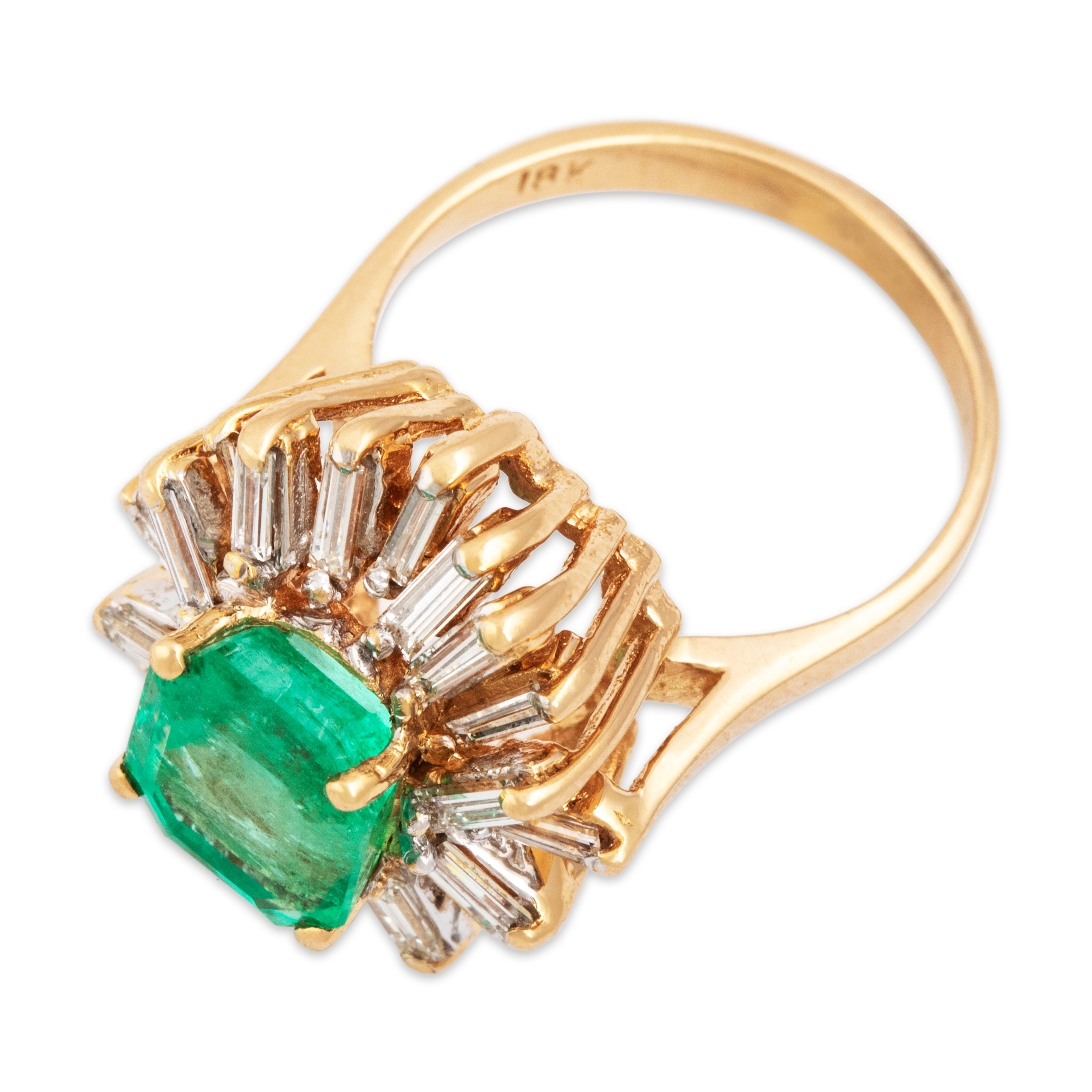 Vintage 18k Yellow Gold 2.4ct Emerald .83cttw Diamond Chic Ballerina Ring 5.75