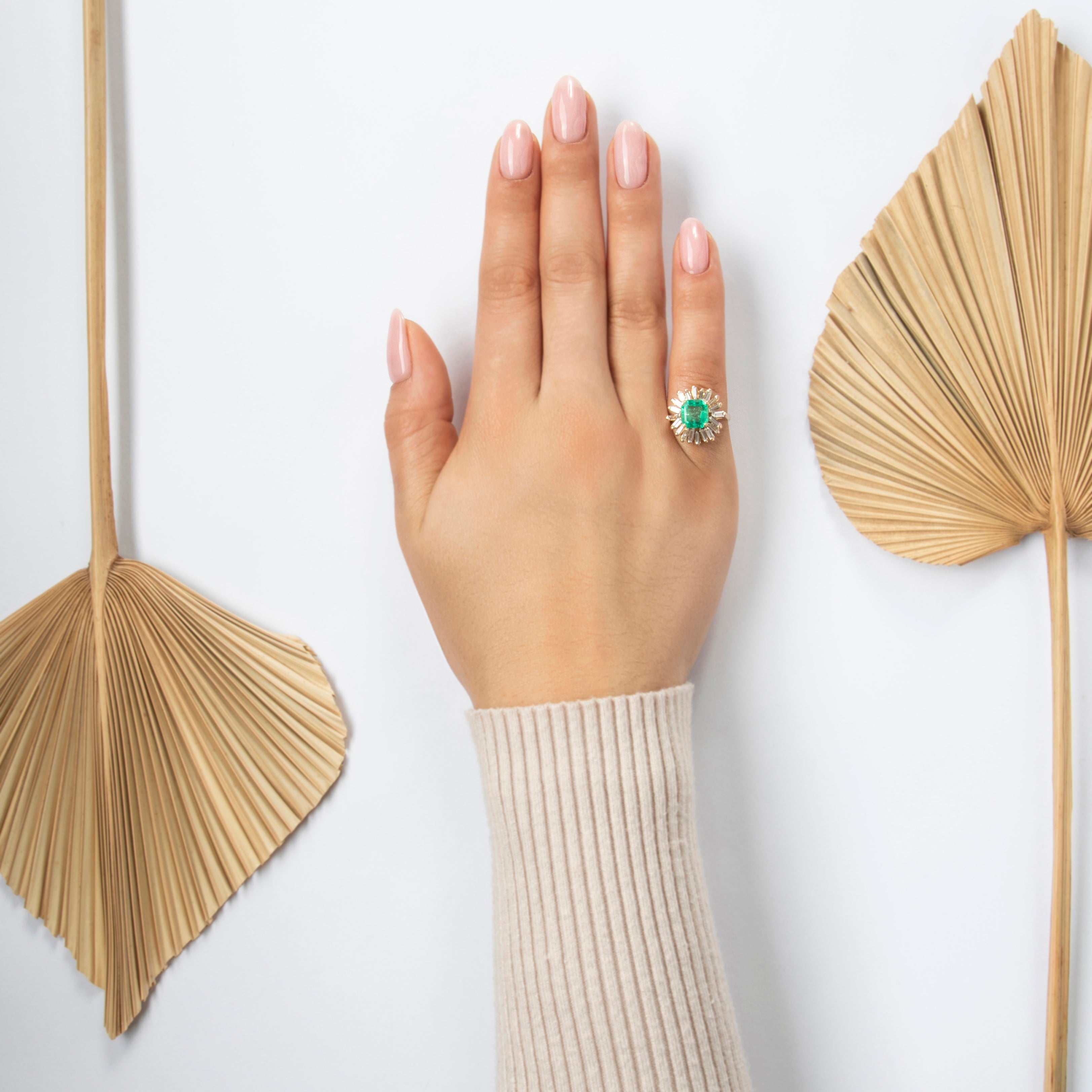 Vintage Excellent 18k Yellow Gold 2.4ct Emerald .83cttw Diamond Ballerina Ring - On model view