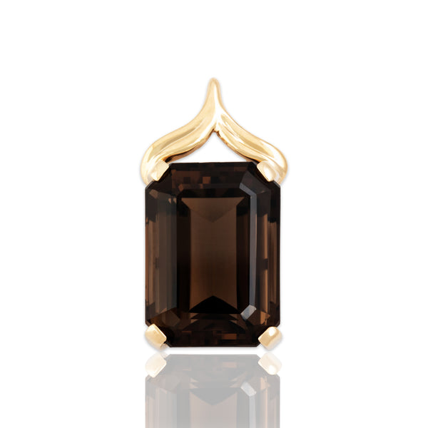 Vintage Large 14k Yellow Gold 15ct Smoky Quartz Bold Emerald-Cut Pendant