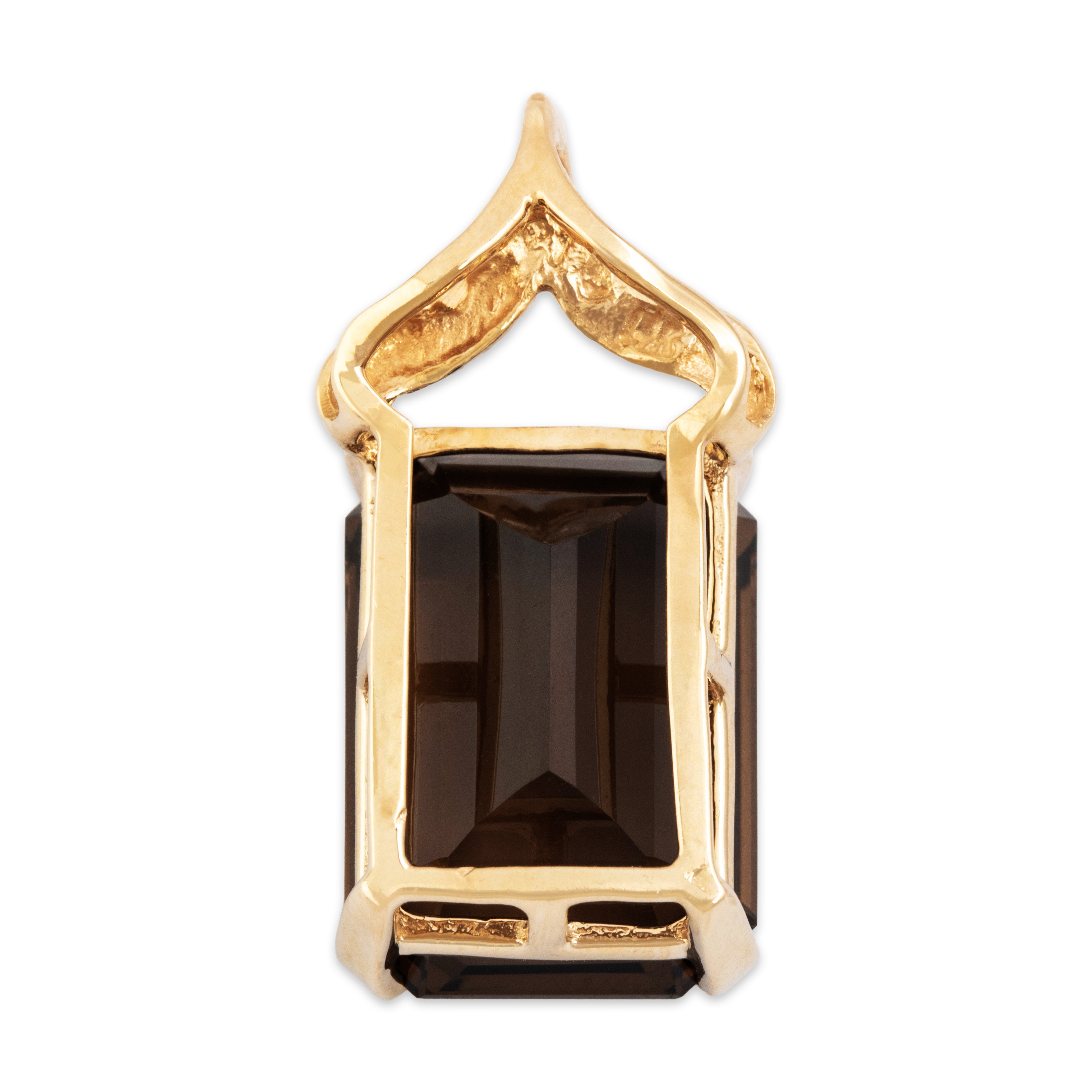 Vintage Large 14k Yellow Gold 15ct Smoky Quartz Bold Emerald-Cut Pendant - Back view