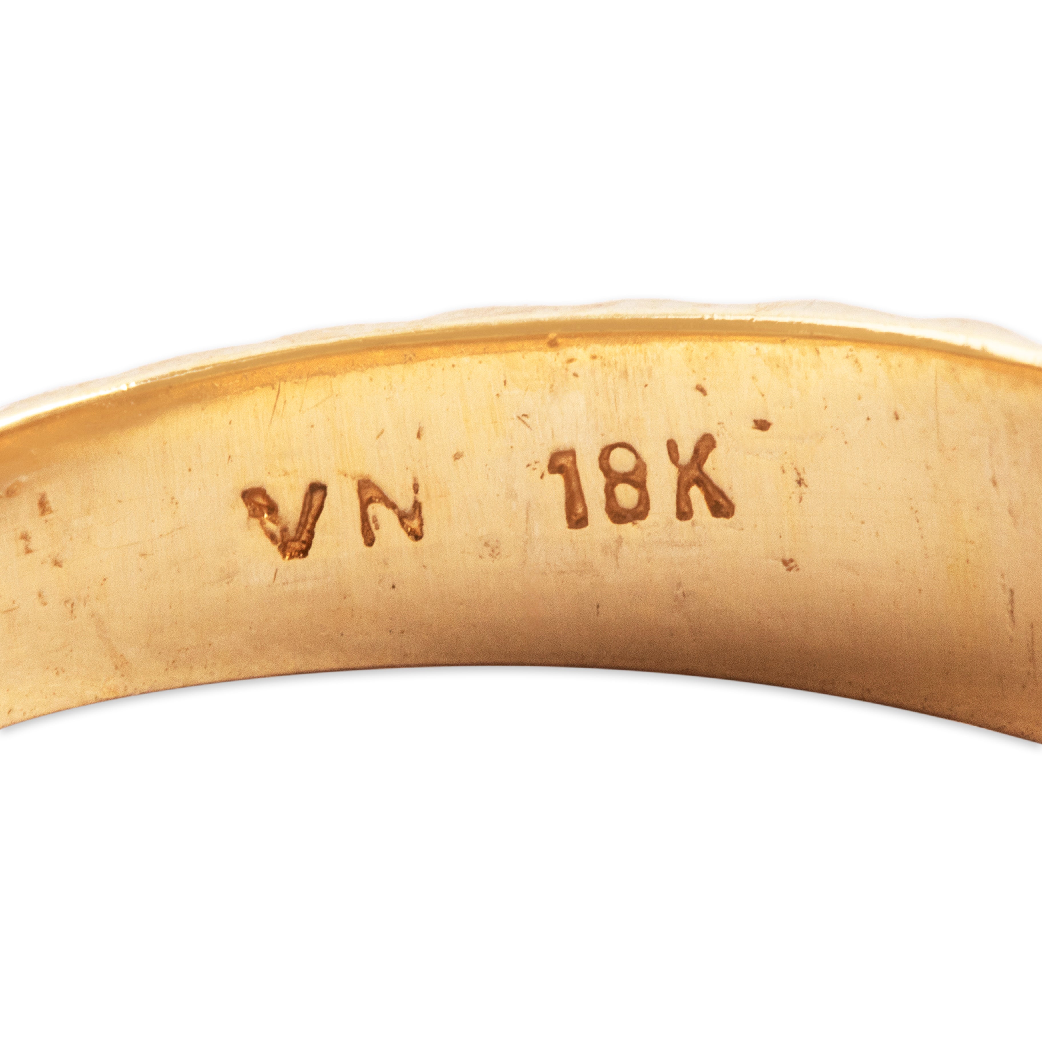 Vintage 18k Yellow Gold Blue Sapphire Ribbed Modern Solitaire Ring - Hallmark view