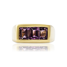 Vintage 14k Yellow Gold 1.2cttw Amethyst Sleek Trio Ring 6.00