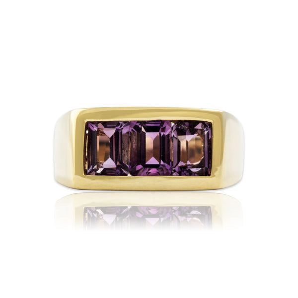 Vintage 14k Yellow Gold 1.2cttw Amethyst Sleek Trio Ring 6.00
