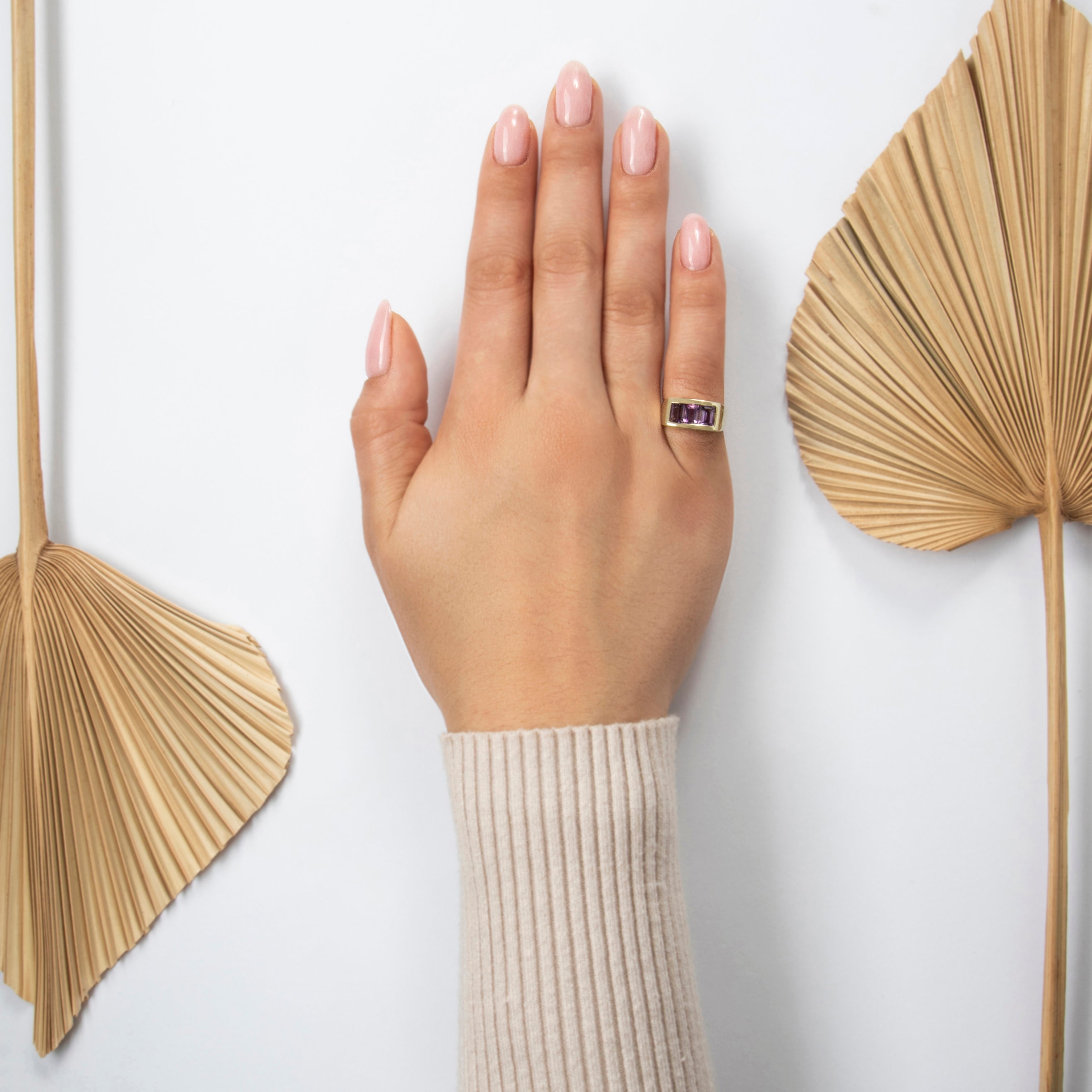 Vintage 14k Yellow Gold 1.2cttw Amethyst Sleek Triple Channel-Set Ring - On model view