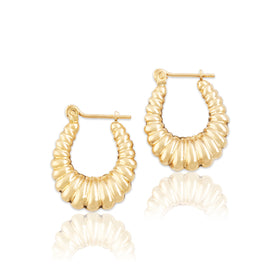 Vintage Small 14k Yellow Gold Ribbed Hoop Earrings