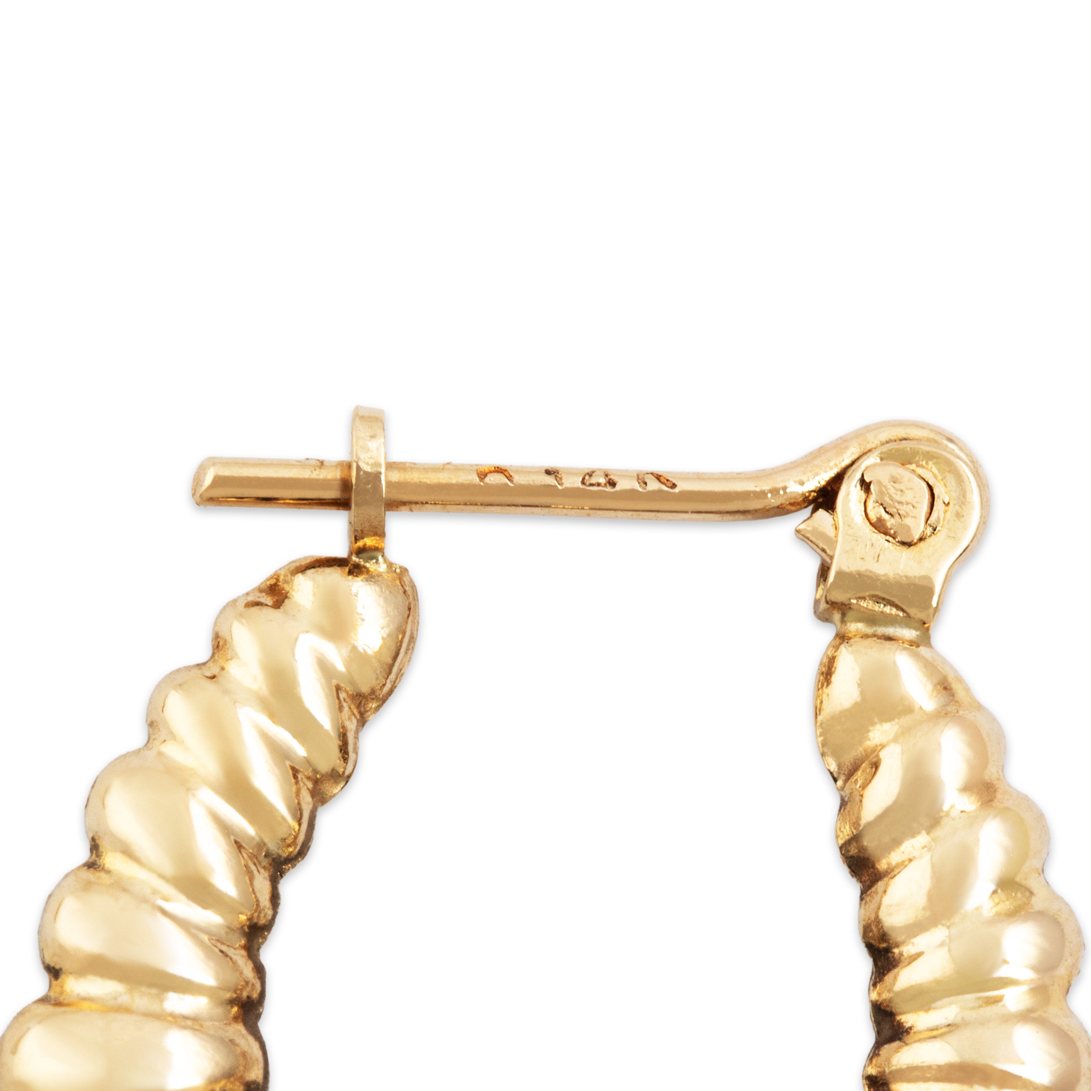 Vintage Small 14k Yellow Gold Chic Ribbed Textured Hoop Earrings - Hallmark view