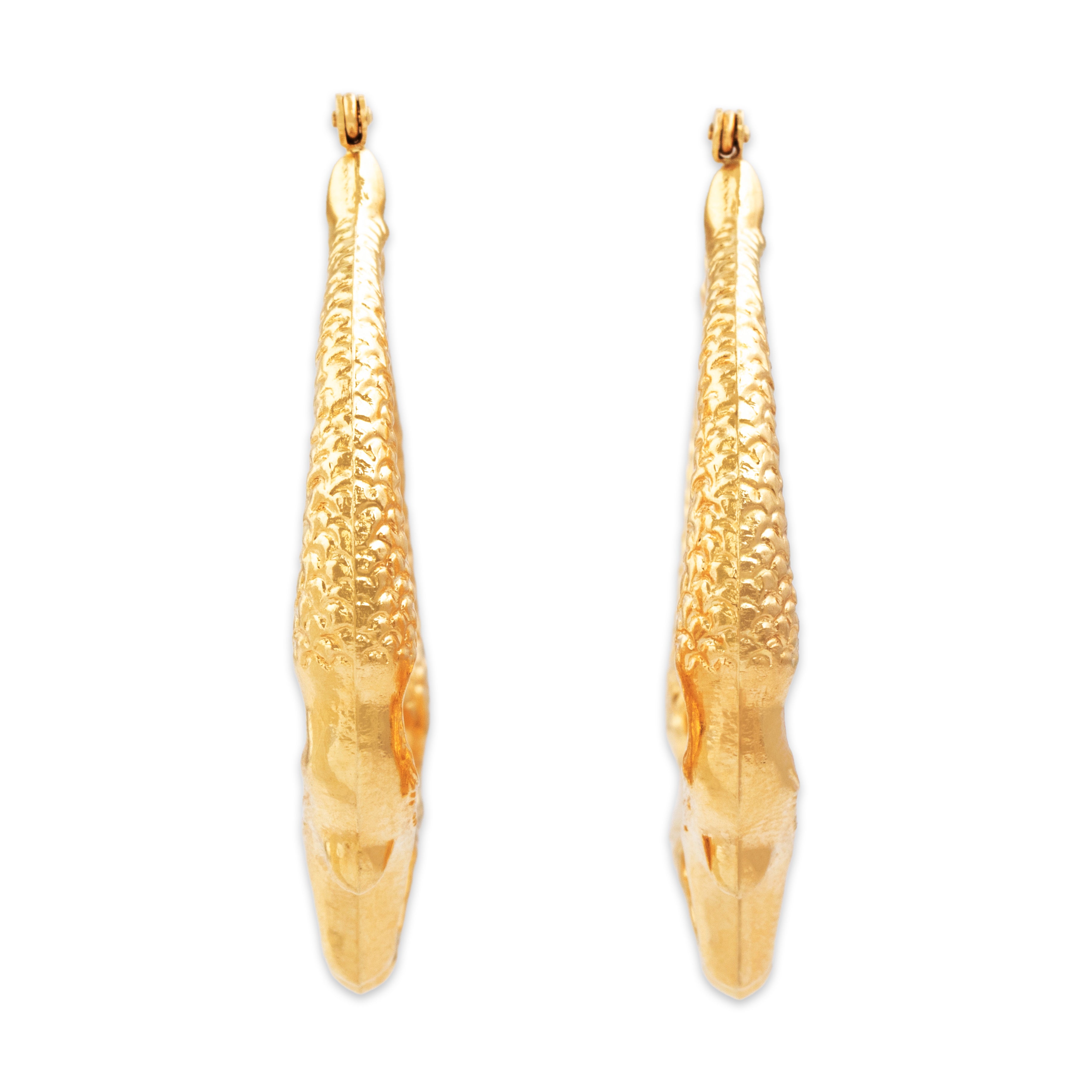 Vintage Large 14k Yellow Gold Whimsical Twin Mermaid Hoop Earrings - Overall view