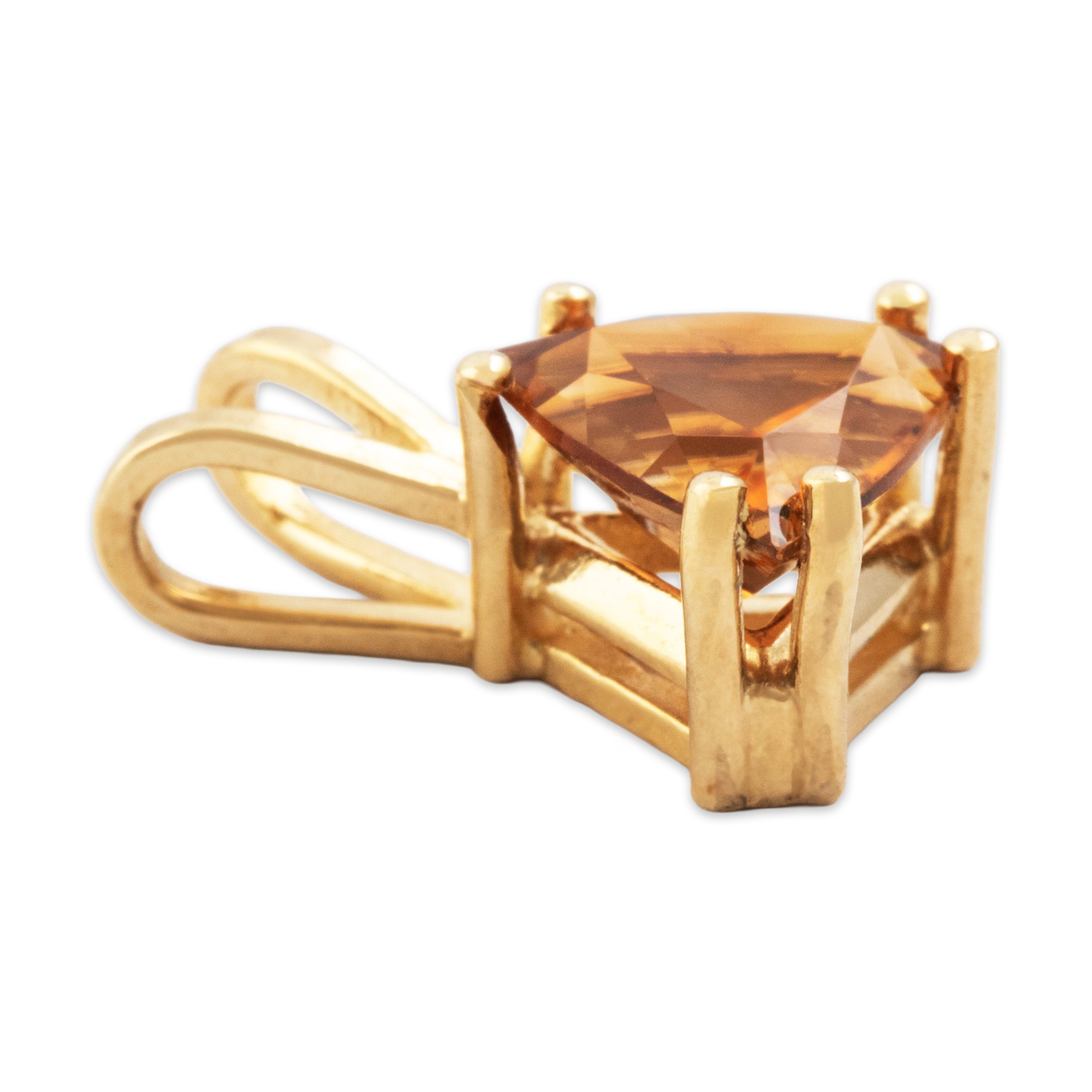 Vintage Small 14k Yellow Gold 1.3ct Brown Zircon Dazzling Trilliant Pendant - Side view