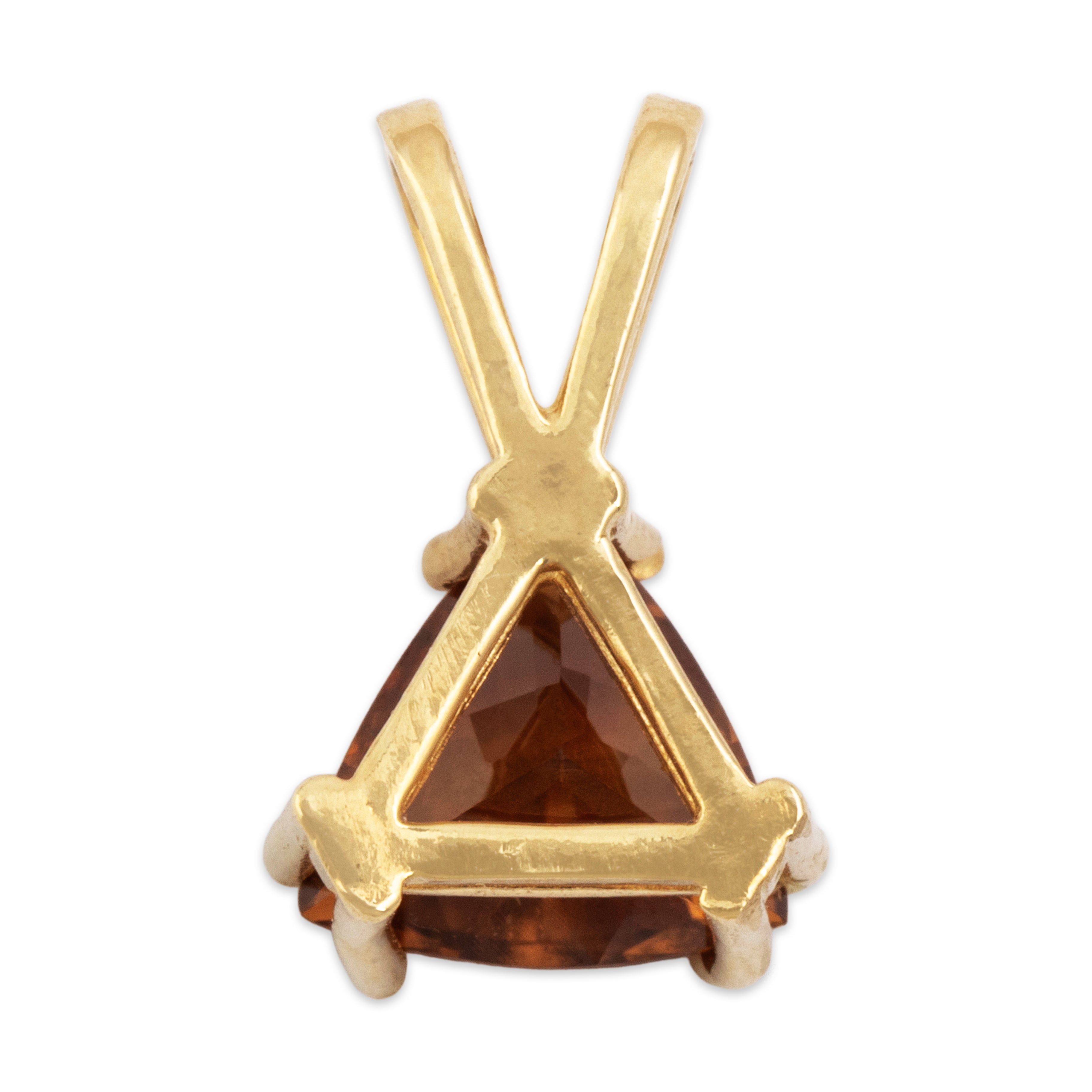 Vintage Small 14k Yellow Gold 1.3ct Brown Zircon Dazzling Trilliant Pendant - Back view