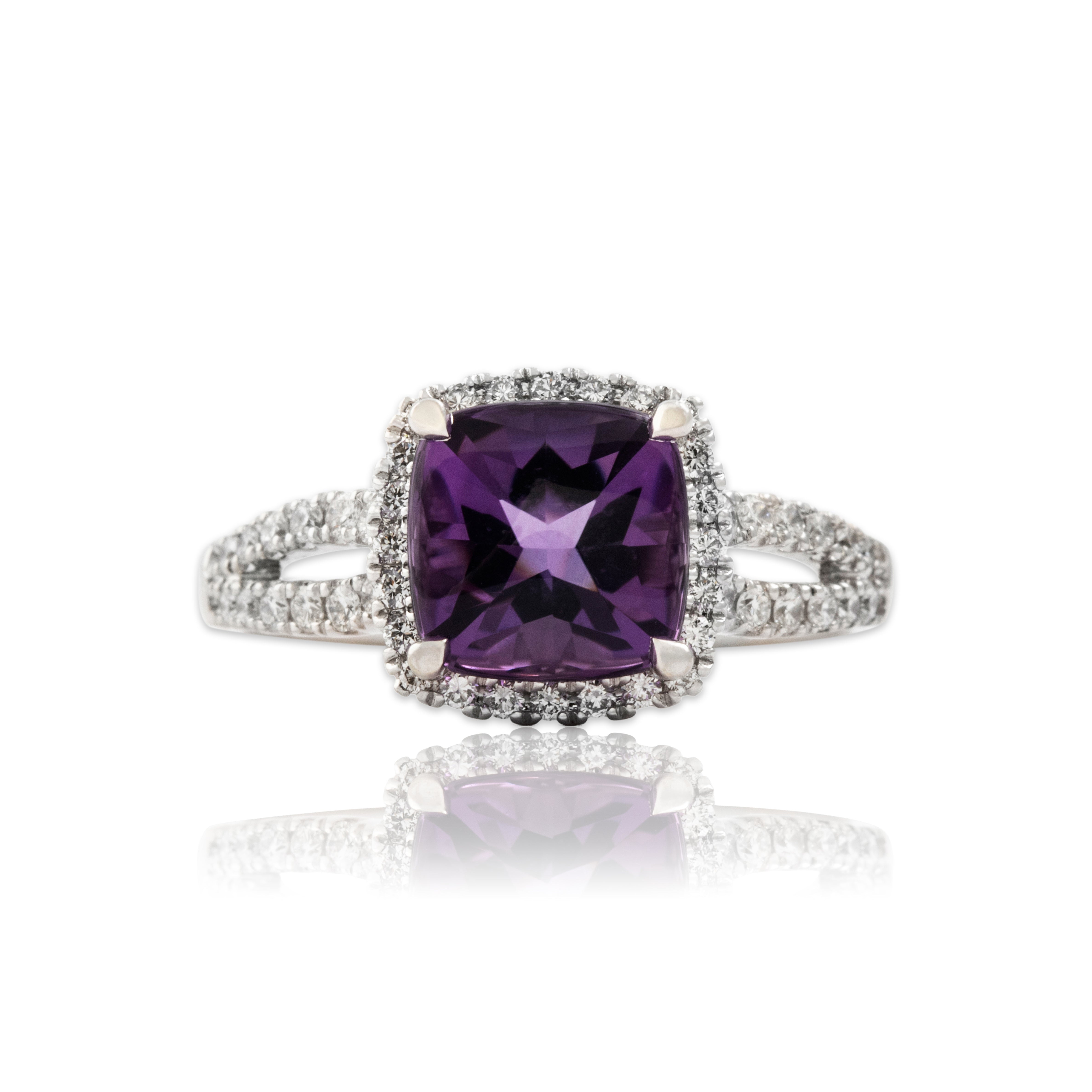 Vintage 14k White Gold 1.7ct Amethyst .365cttw Diamond Halo Ring - Close-up view