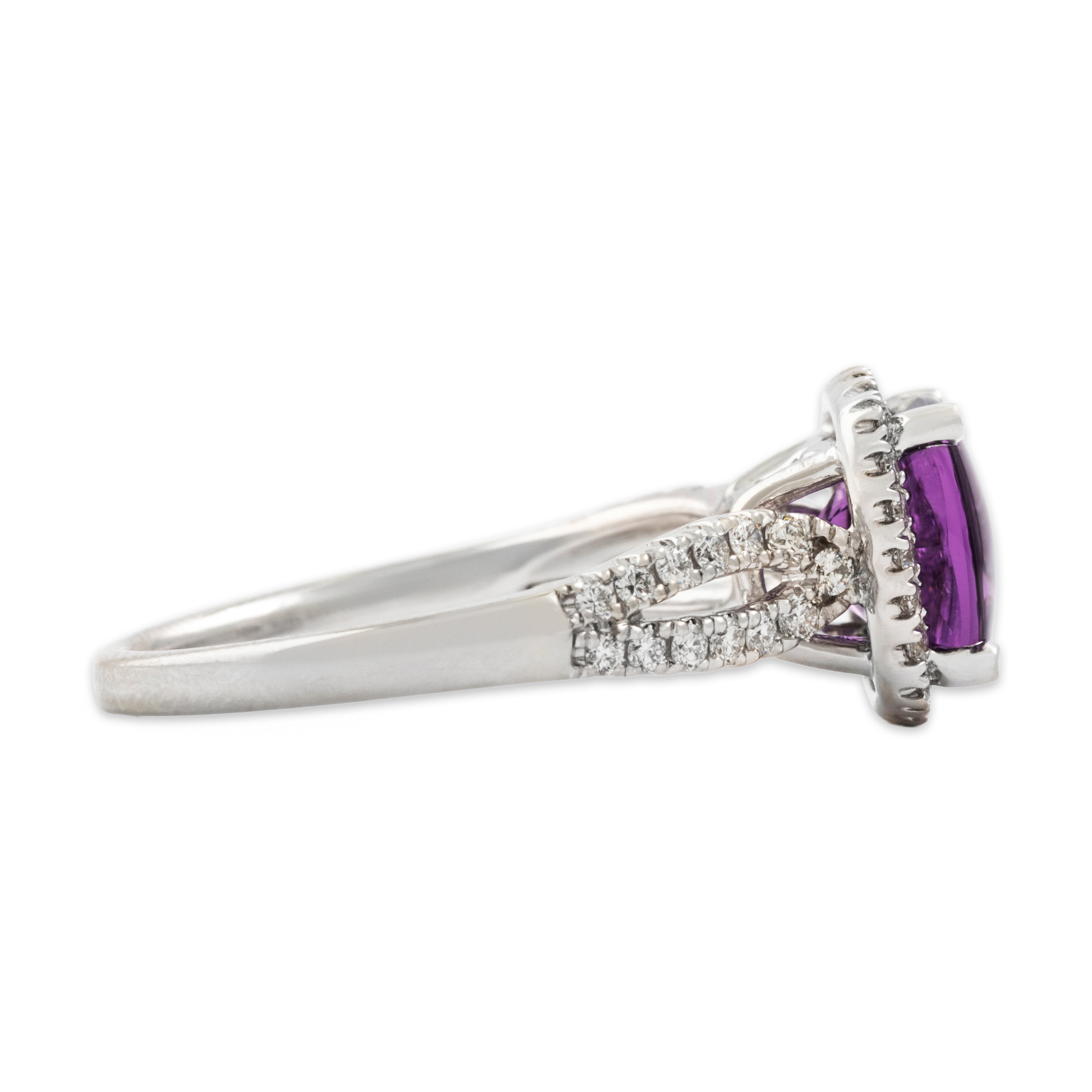 Vintage 14k White Gold 1.7ct Amethyst .365cttw Diamond Halo Ring - Side view