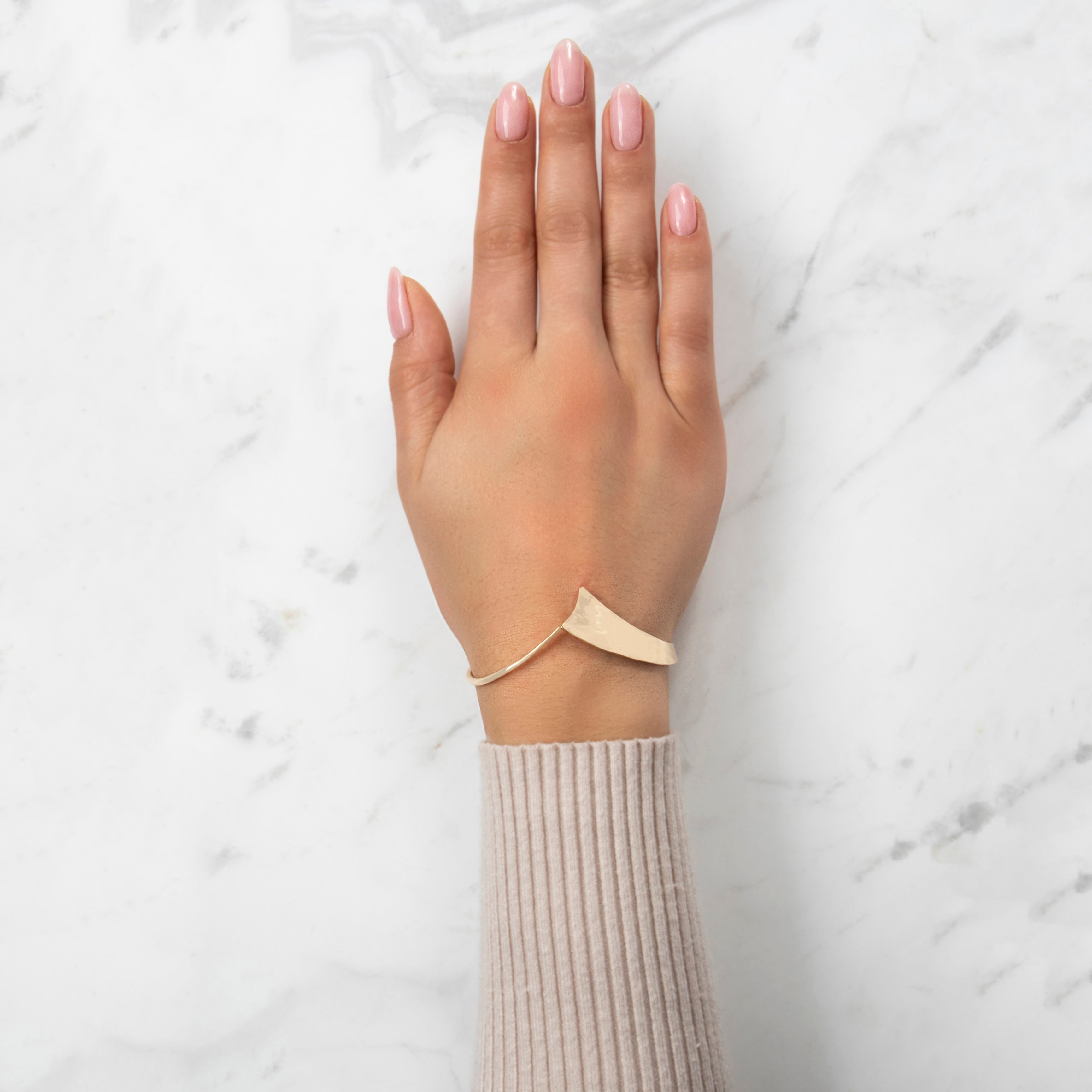 Vintage 14k Yellow Gold Asymmetric Hammered Twisted Cuff Bracelet - On model view