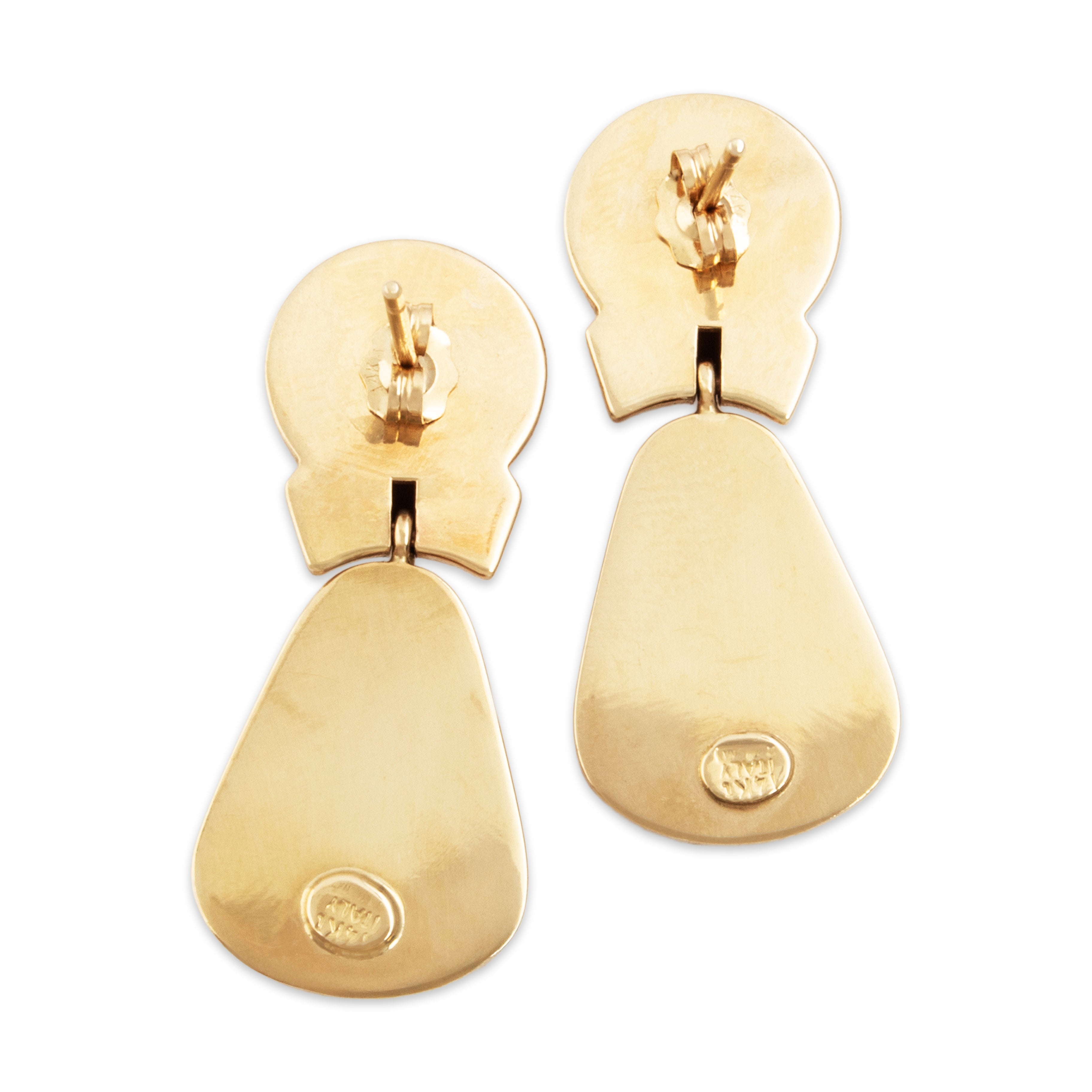 Vintage Italian Large 14k Yellow Gold Bold Ribbed Shell Dangle Earrings - Back view