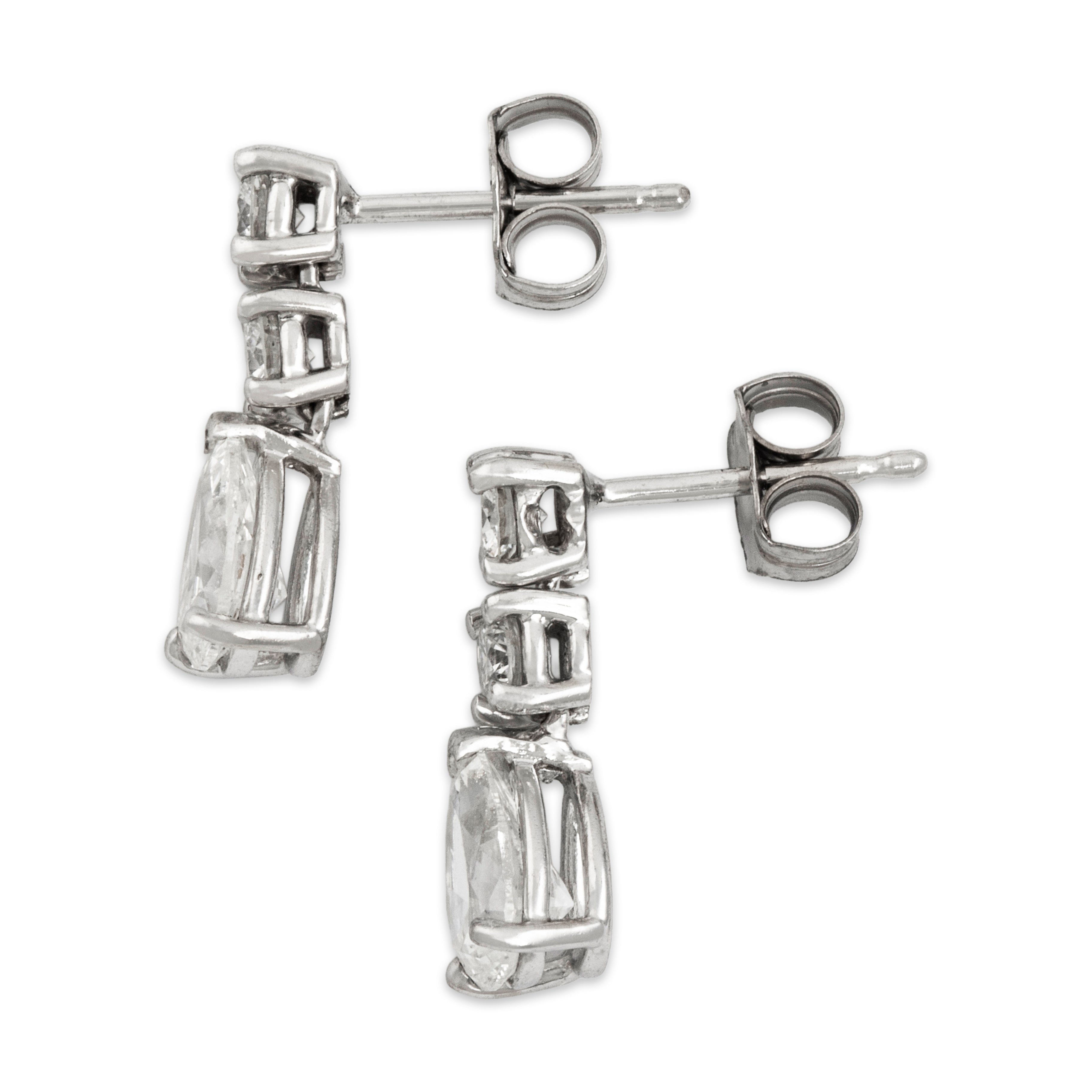 Vintage 14k White Gold 1.262cttw Diamond Brilliant Mixed-Cut Dangle Earrings - Side view