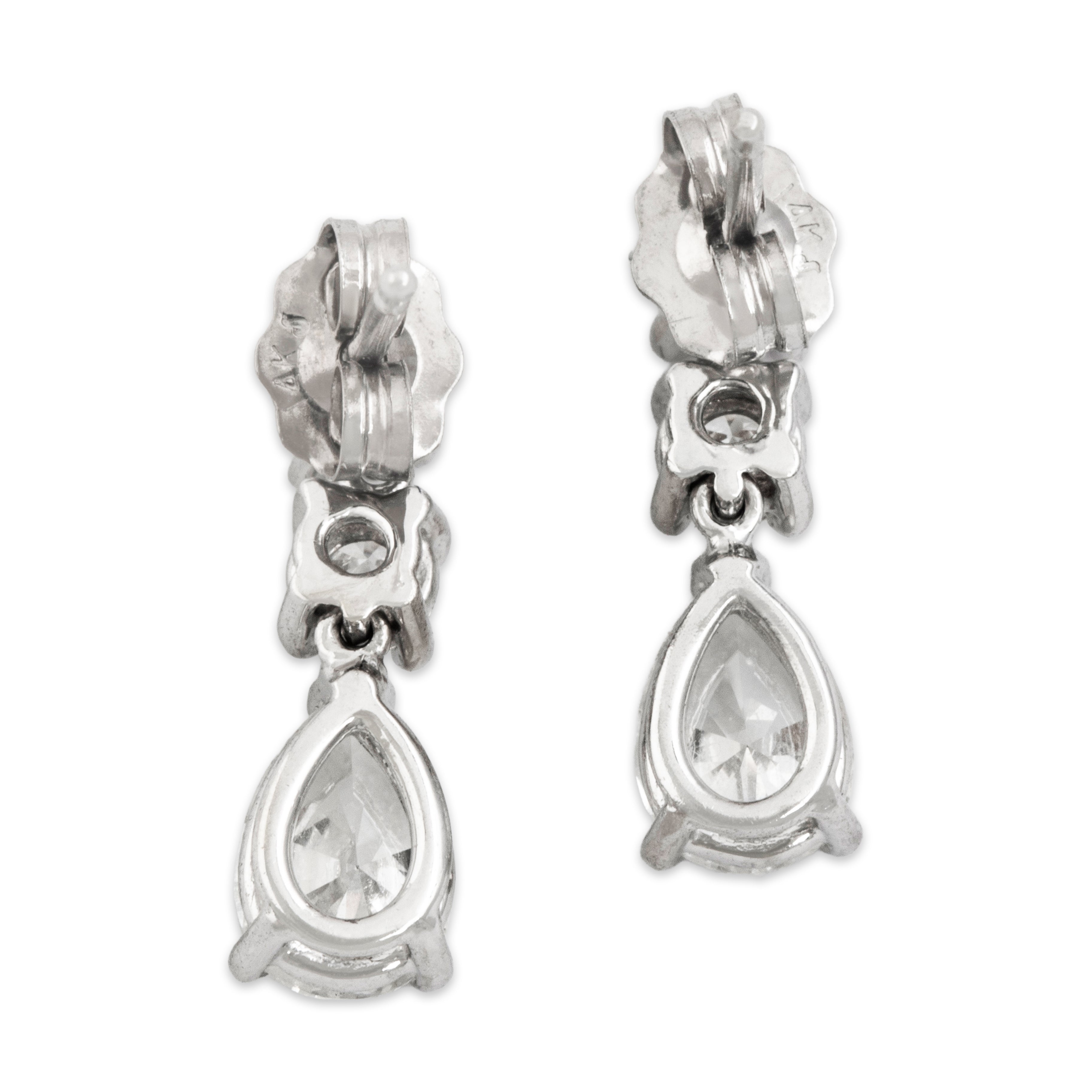 Vintage 14k White Gold 1.262cttw Diamond Brilliant Mixed-Cut Dangle Earrings - Back view